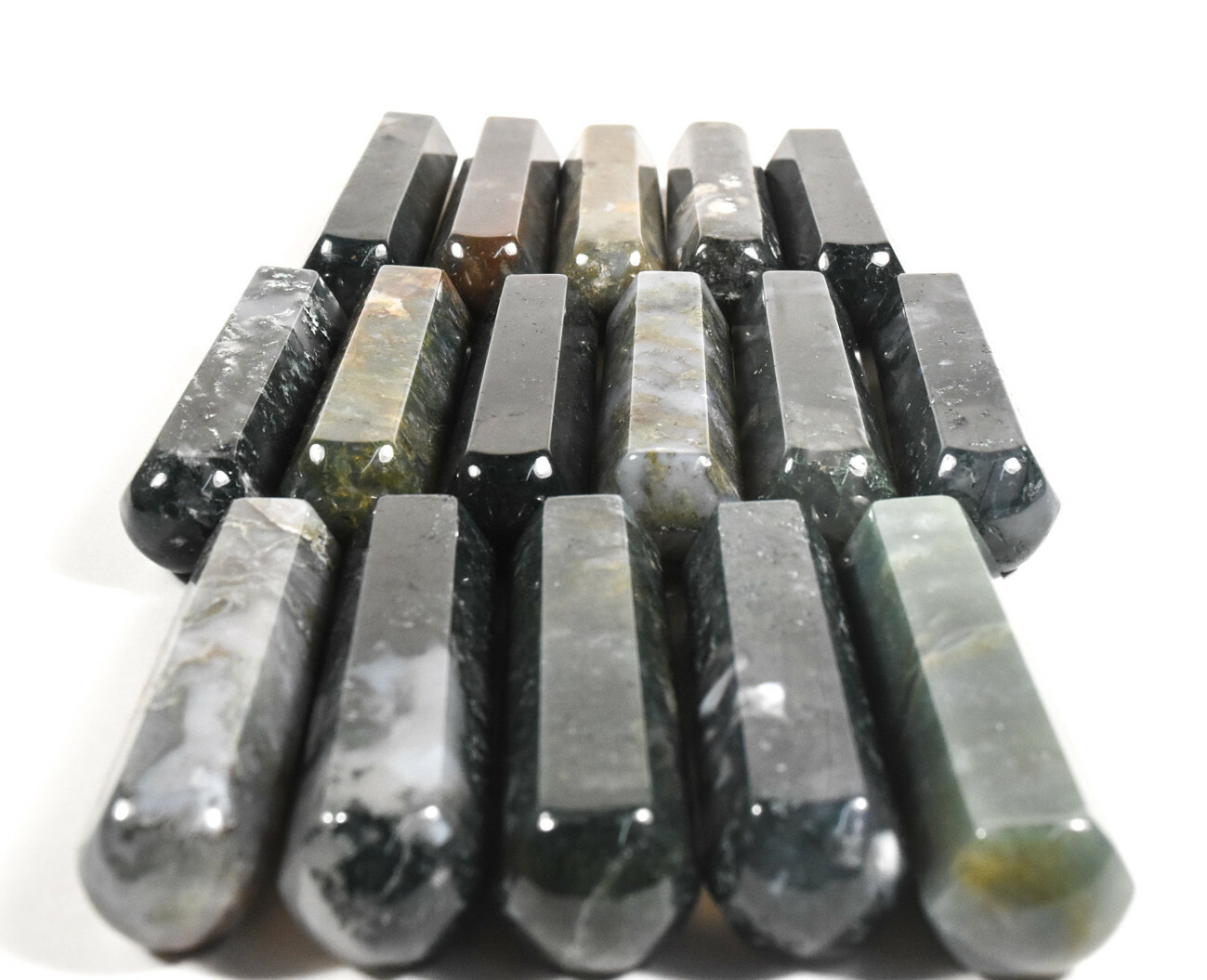 60mm Green Moss Agate Massage Wand Polished Chalcedony Crystal Mineral India 1PC