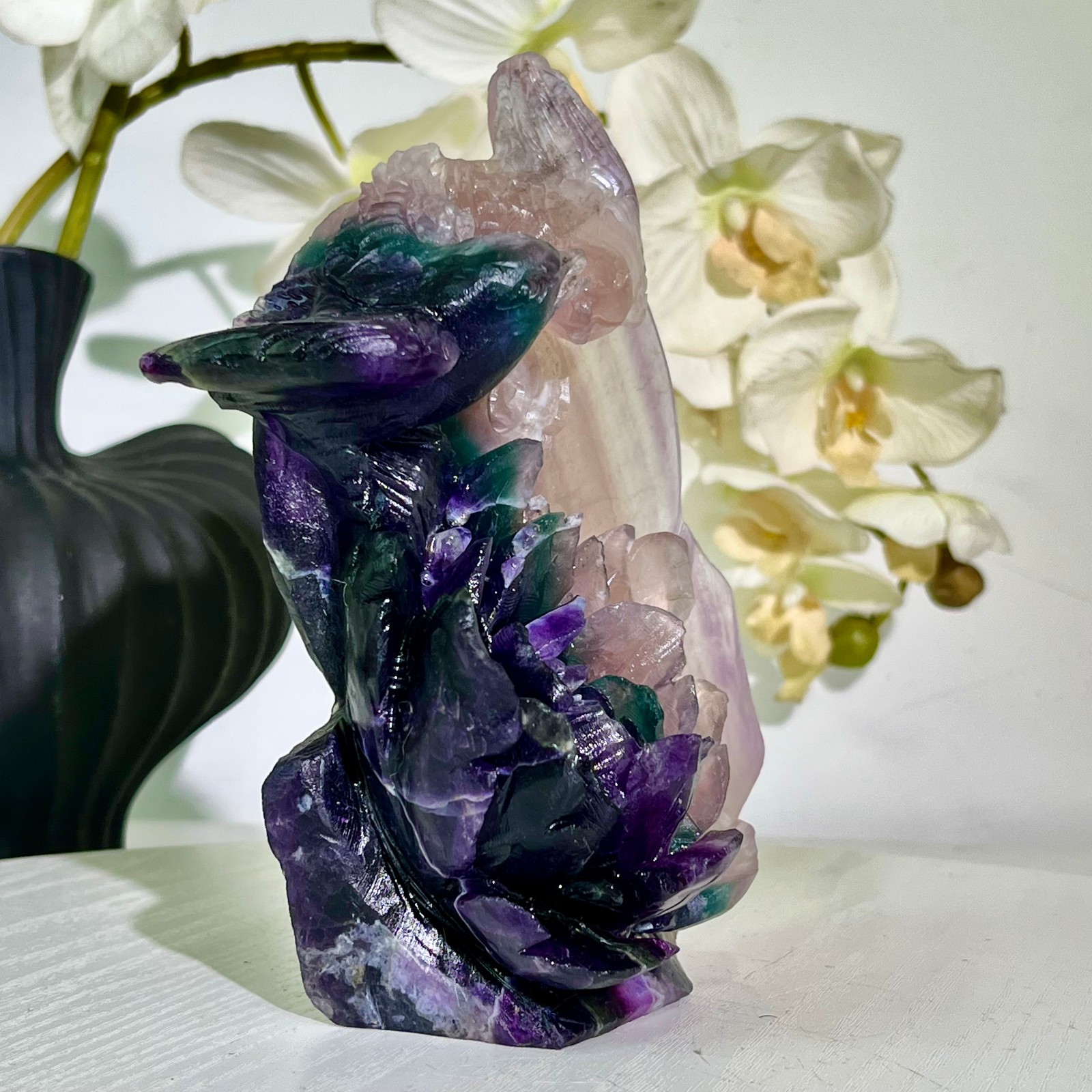 2.53LB Natural fluorite quartz products, hand carved and polished spiritual orn