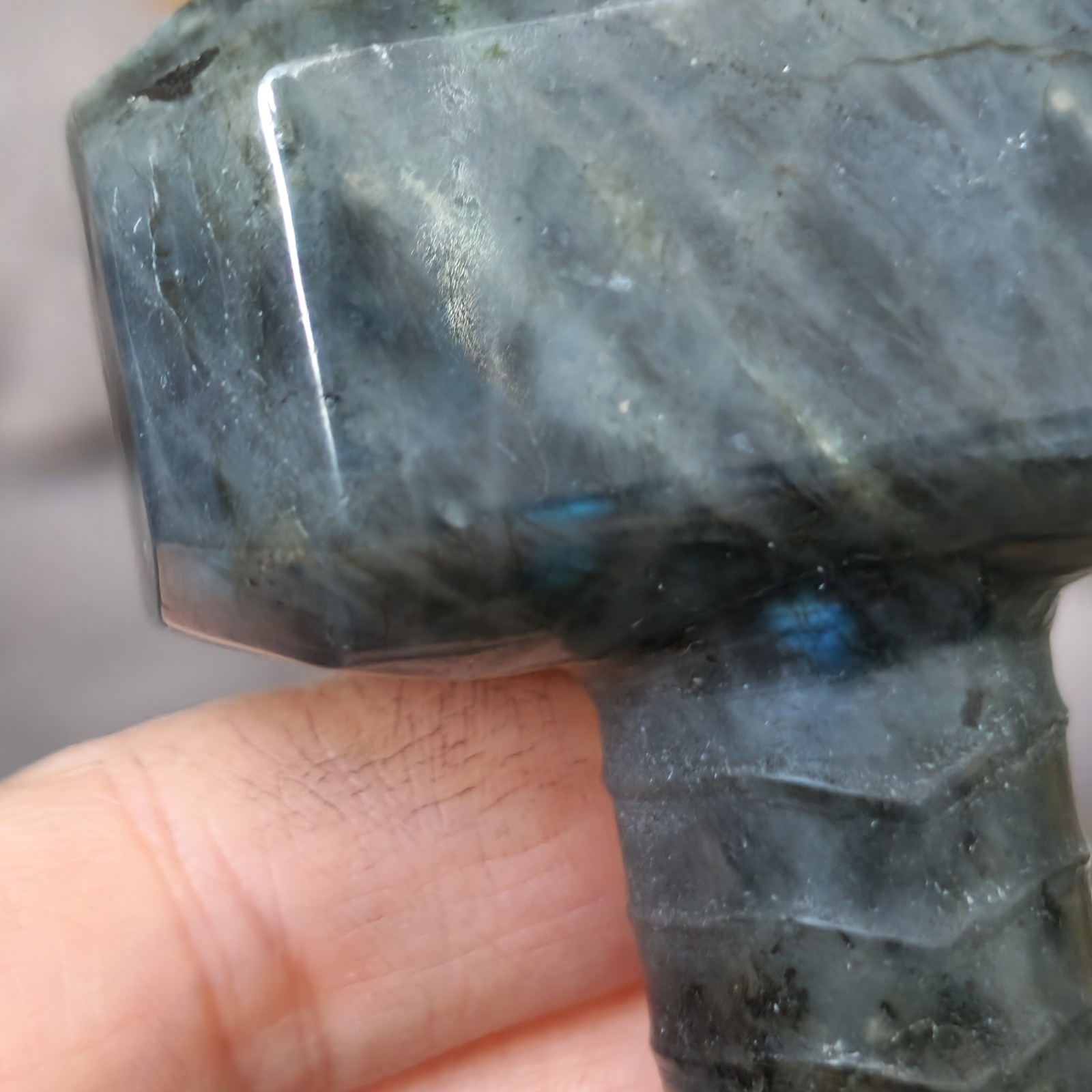 Polished Labradorite Carved Thor Hammer Mjolnir 3.75″ – 212 Grams – USA