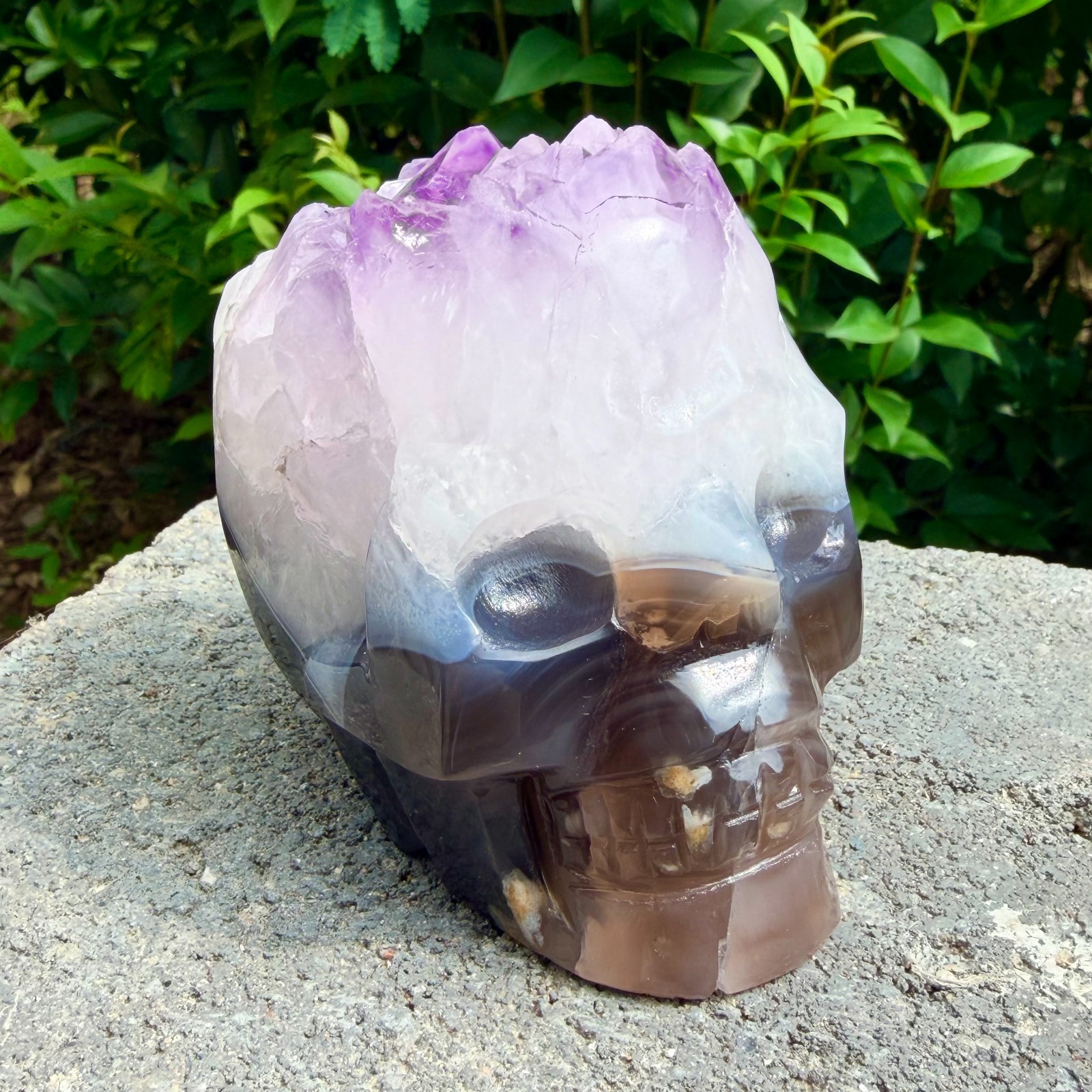 1.98lbAmethyst agate crystal cave skull, Rare hand carved skull specimen