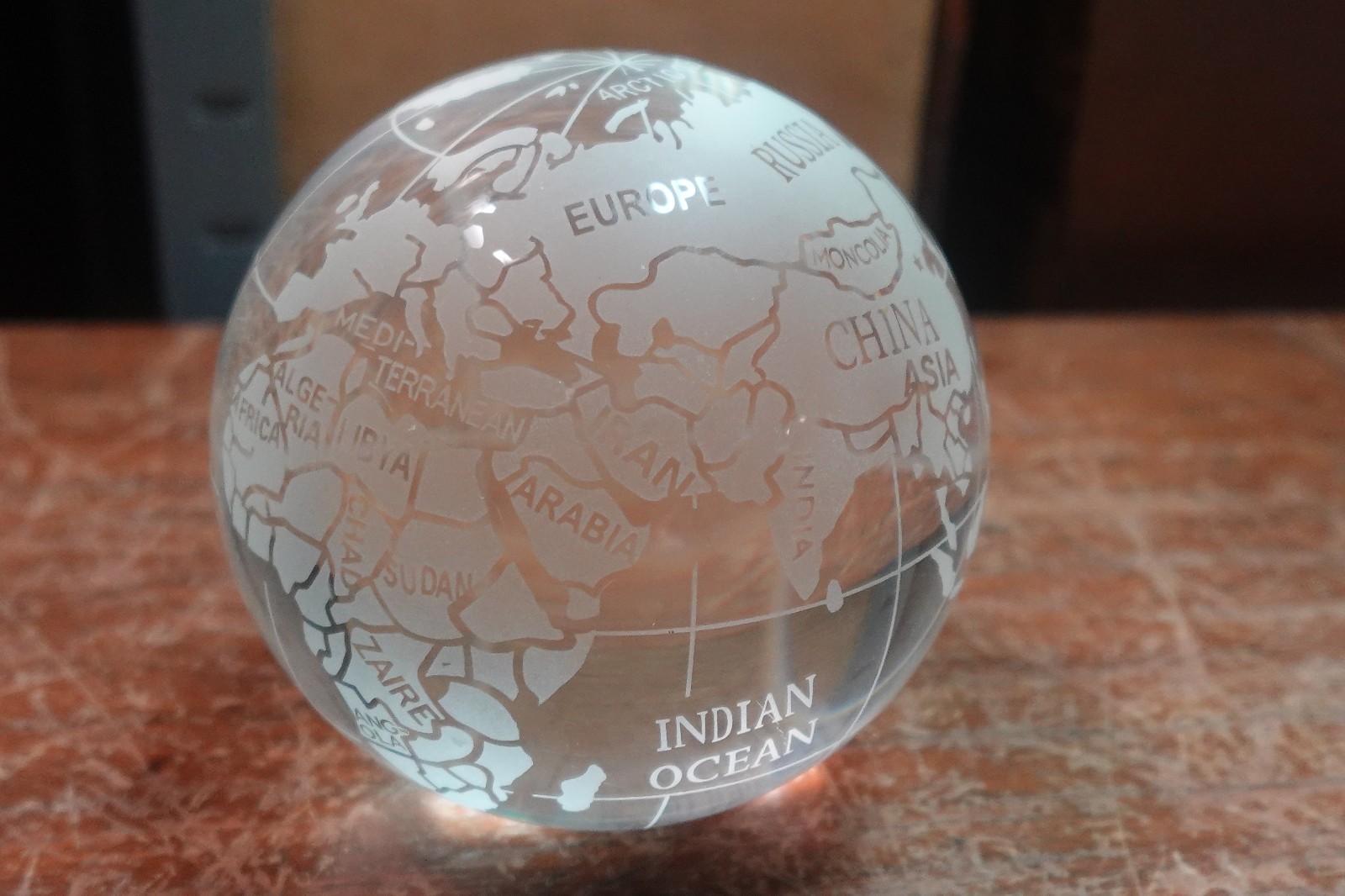 4″ tall World Globe Earth Sphere Etched Frosted Glass Ball Paperweight NO STAND