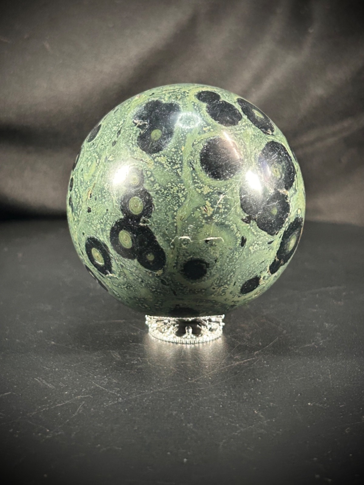 2.6″ Kambaba Jasper Sphere With Metal Stand 14 oz (396 grams)