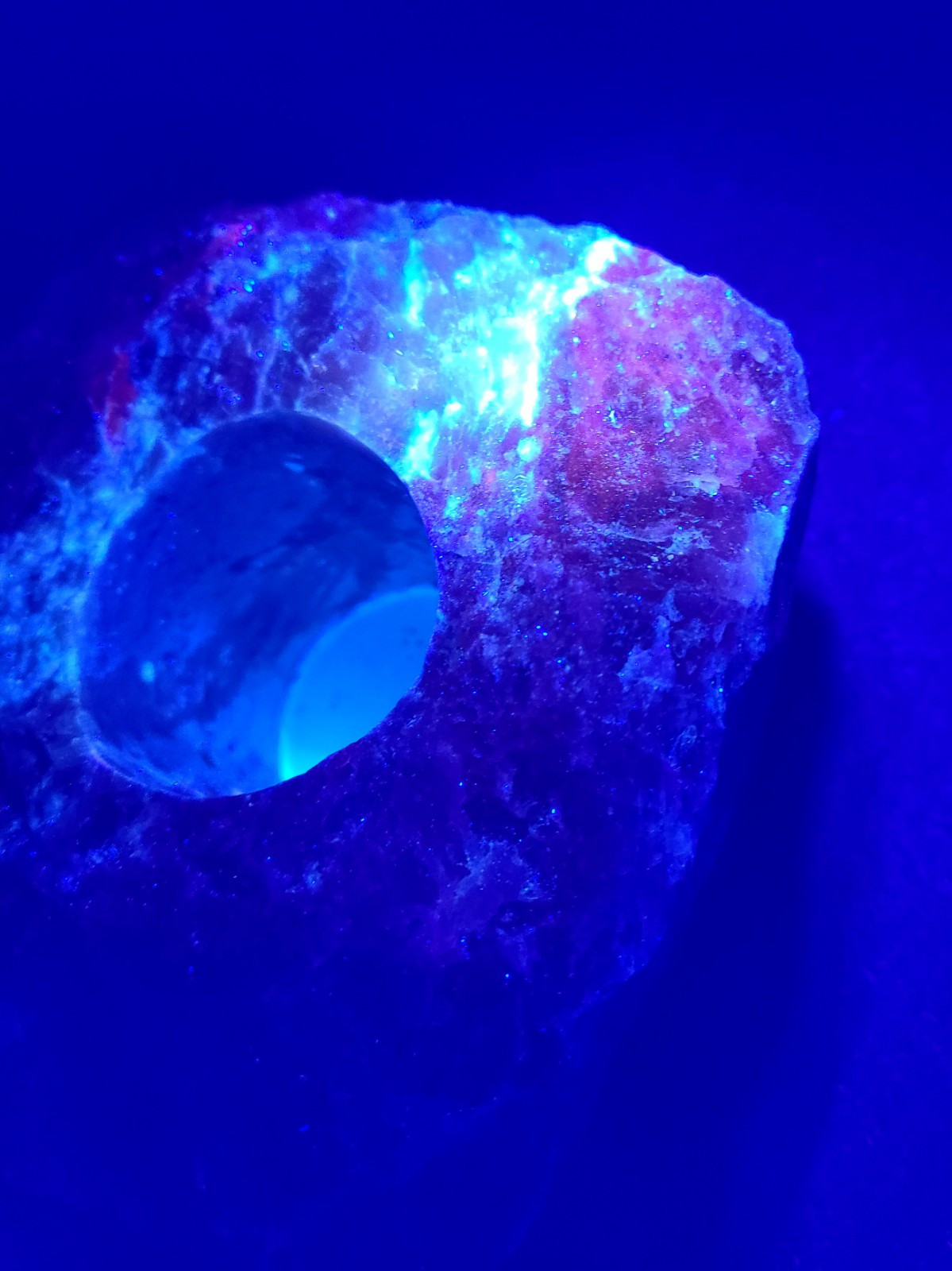 Large Raw 2lb UV Reactive Sodalite Stone Candle or Sphere Holder Tea Light Stand