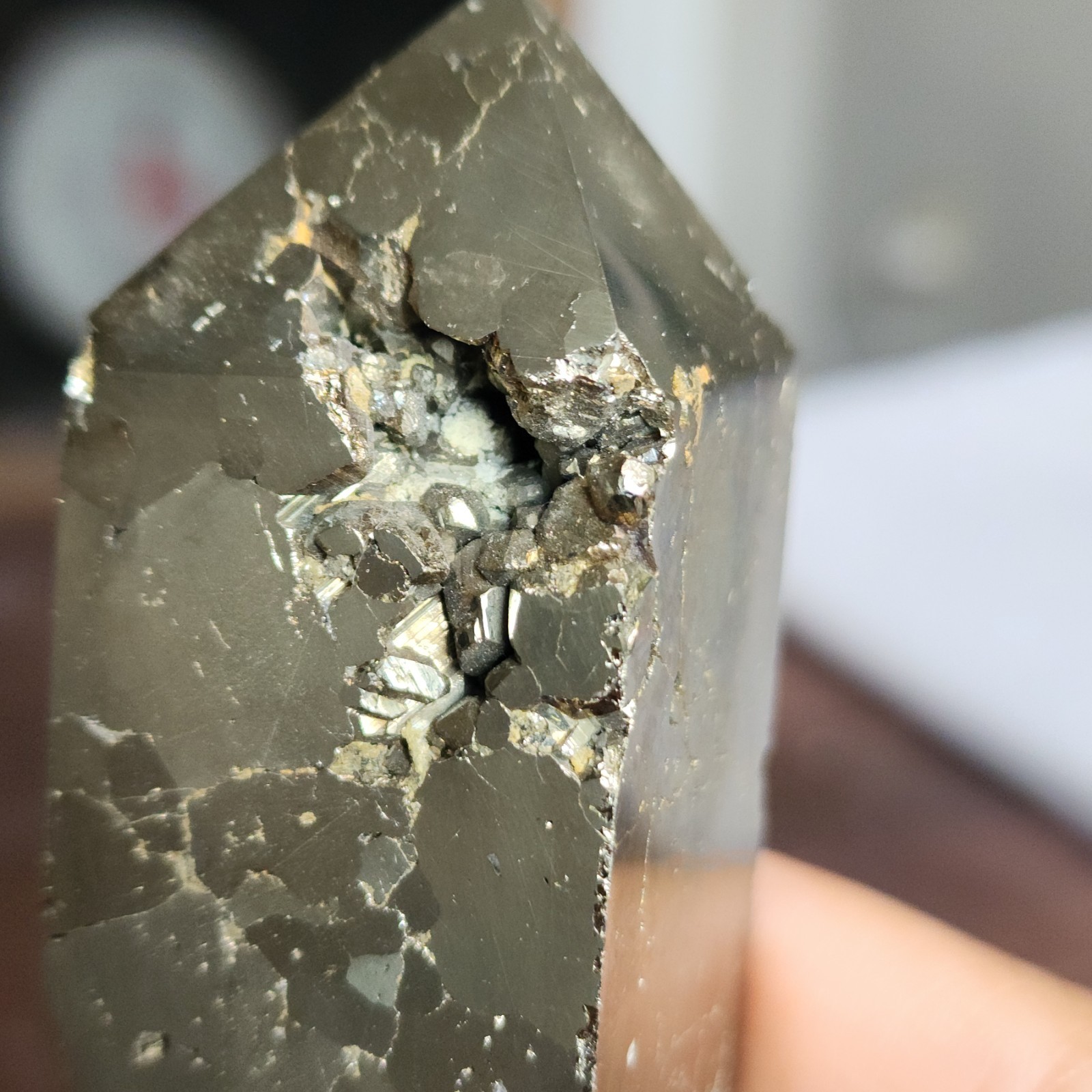 Large Natural Polished Druzy Pyrite 4-Sided Tower 5.25″ – 500g – USA