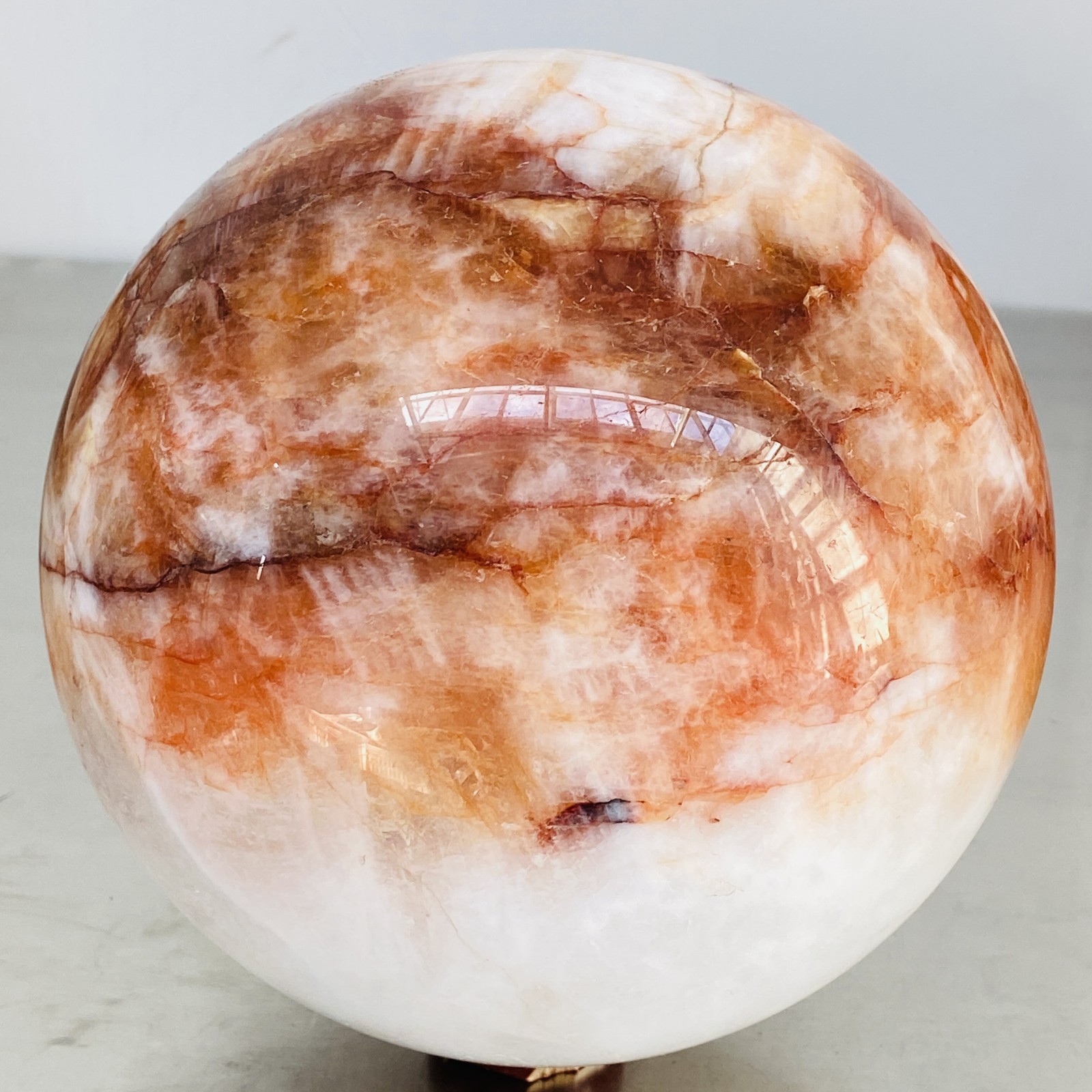 Natural Red Glue Flower Quartz Sphere Crystal Ball Healing 4860G