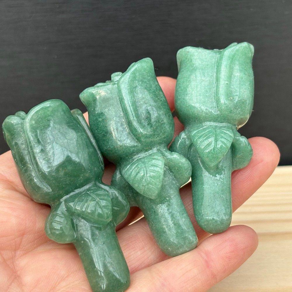 2.3″ Natural Aventurine Quartz Rose Carved Crystal Flower Skull Healing Gift 1pc