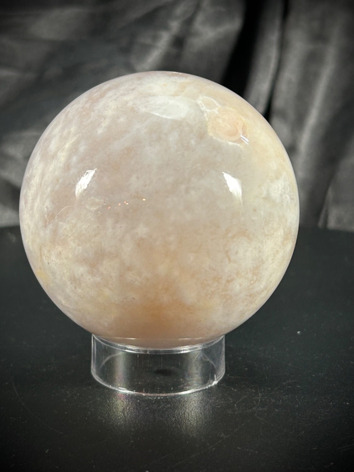 2.5″ Pink Amethyst & Flower Agate Sphere With Acrylic Stand 12.6oz (357 Grams)