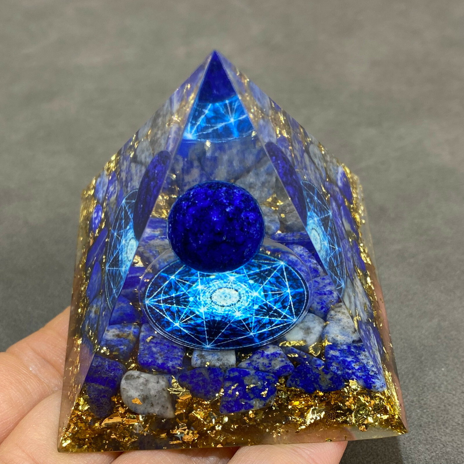 lapis lazuli Crystal Sphere Orgonite Pyramid Chakra Energy Orgone Stone 1PC