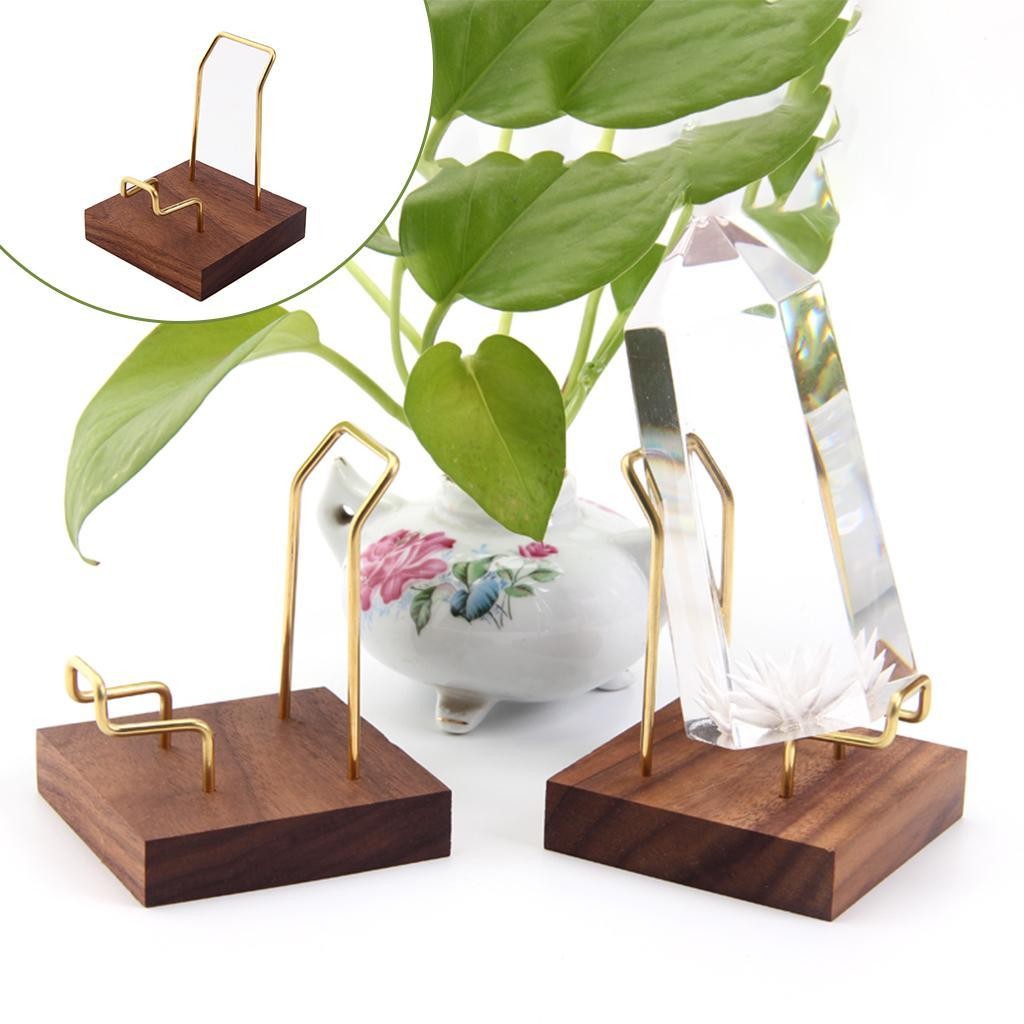 Display Holder – Display Easel Stands for Rock Mineral Agate, Walnut Base