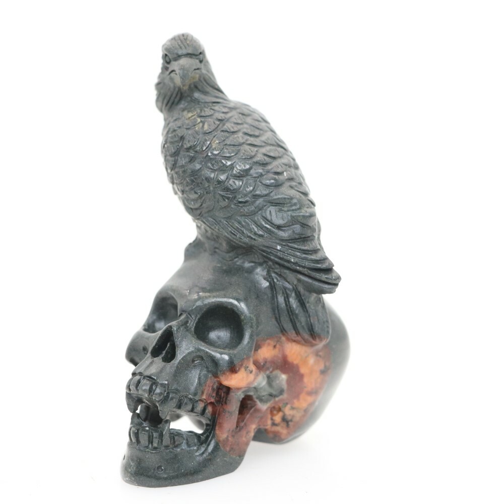 Height 3.4″ PLUM FLOWER STONE Carved Eagle Crystal Skull Crystal Healing Reality