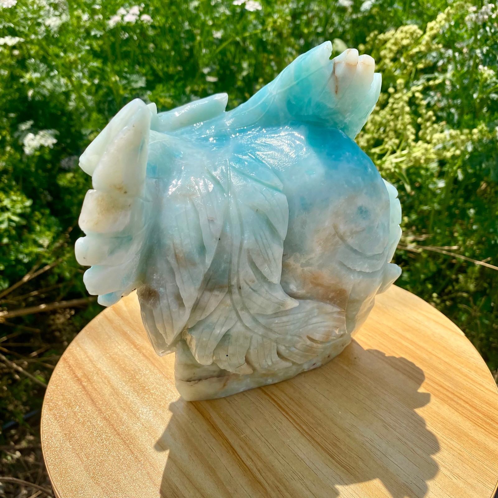 4.85LB Natural Blue Vein Stone Phoenix Carving, Home Decoration