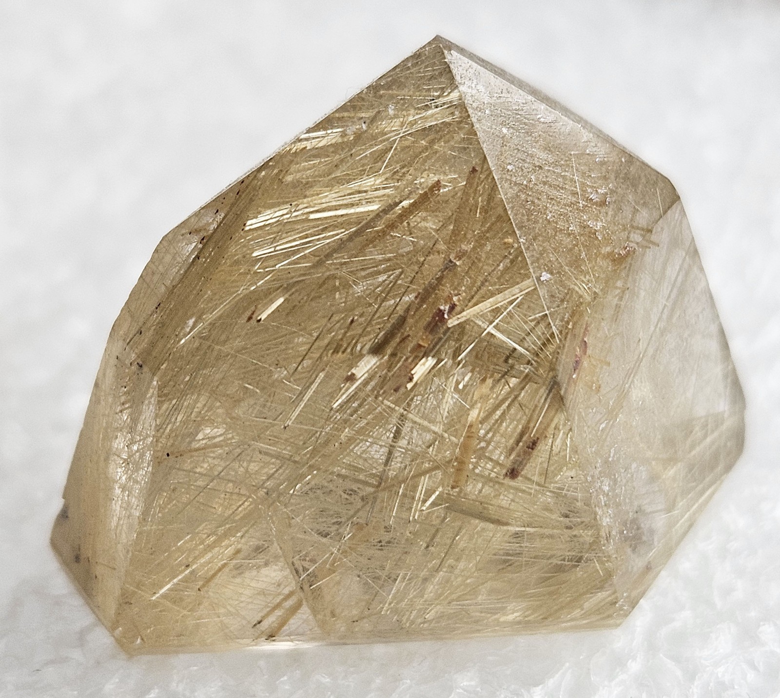 Lustrous Golden Rutile in Quartz Point, Brazil, 1” x 0.8” x 0.7” + Free Stand