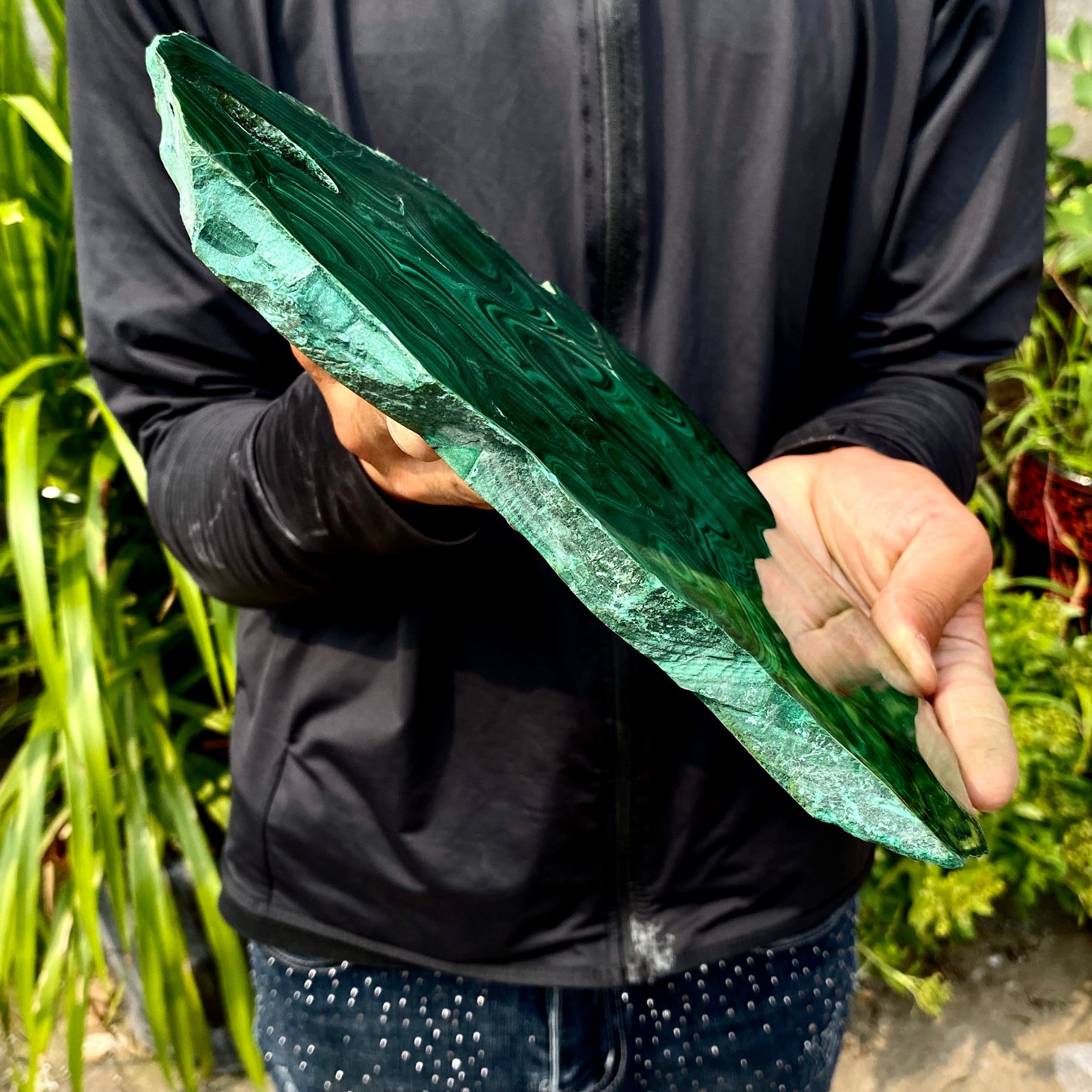 3.85LB Natural Green Malachite Slab Quartz Crystal Slice Ore Specimen Healing