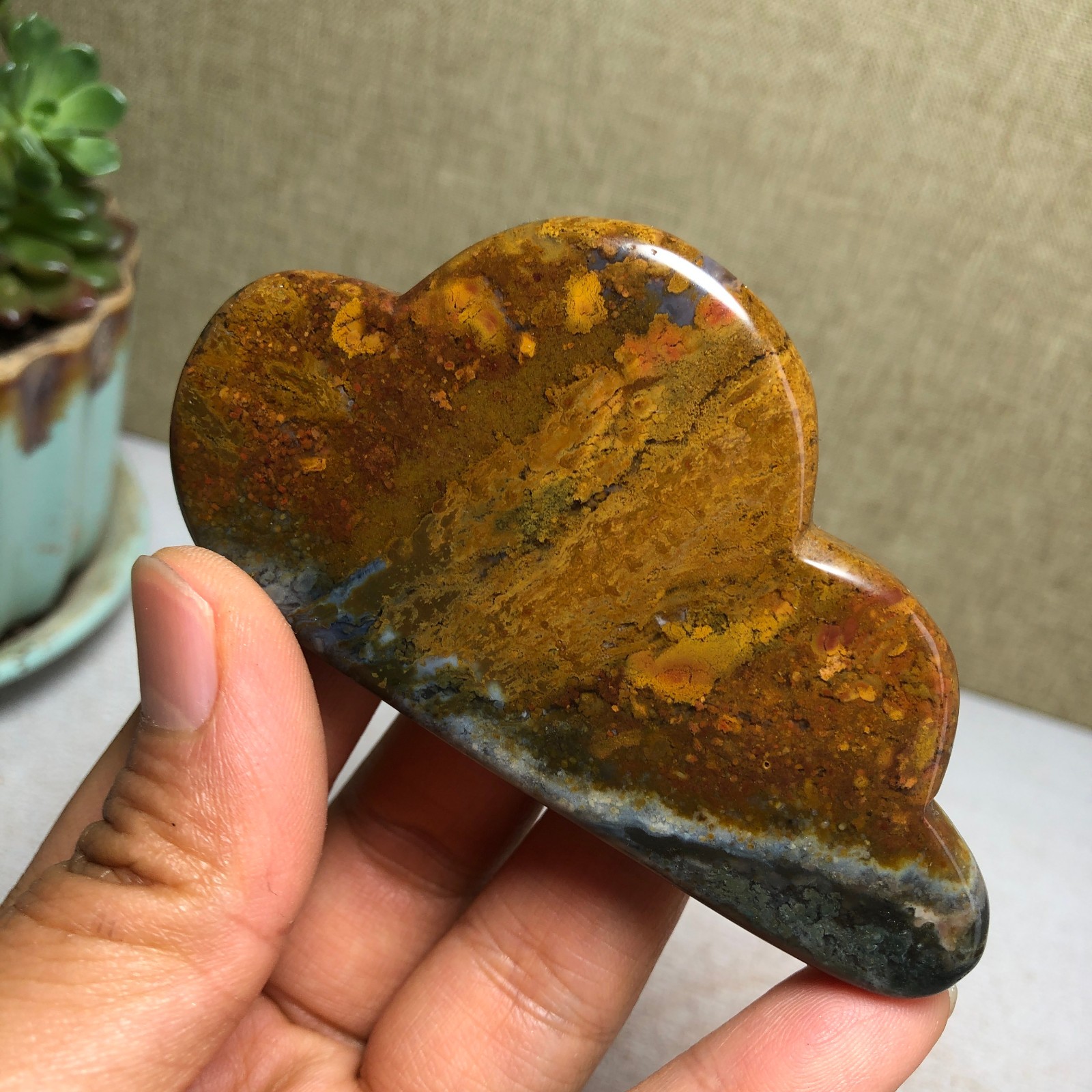 85mm Natural Ocean Jasper Hand carved clouds Crystal specimens 76g A4469