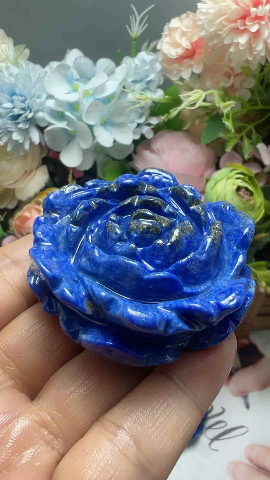 1pc Natural Lapis Lazuli Quartz Carved Flower Skull Crystal Reiki Healing Decor