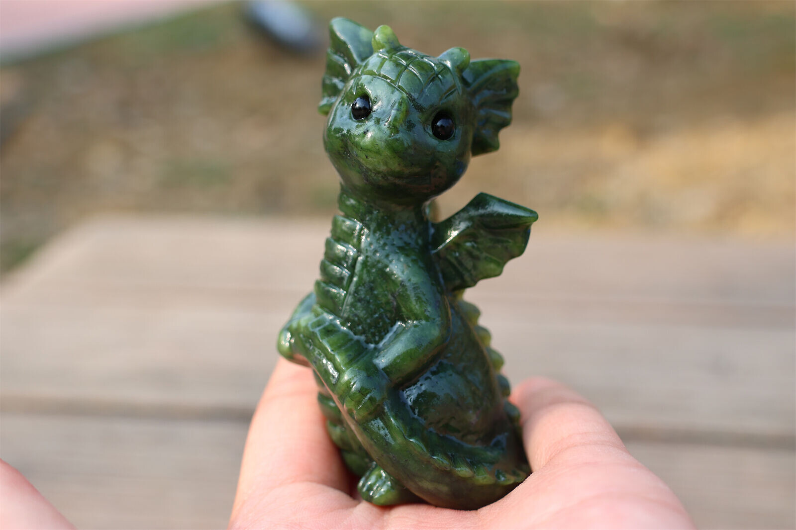 1pc Natural Green Jade Quartz Carved Dragon Skull Reiki Crystal Decor Gift