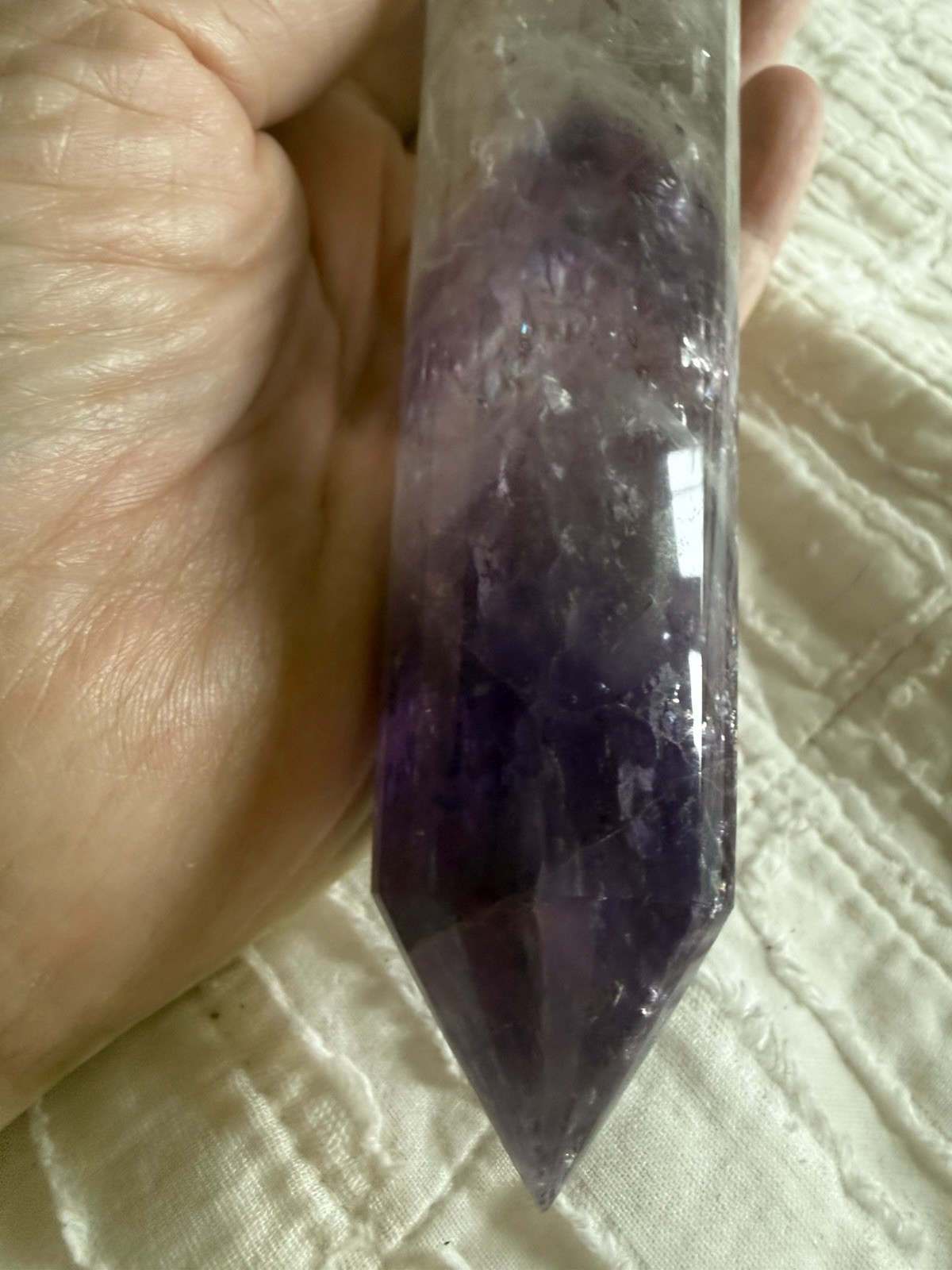 9-1/2in Amethyst Vogel Style 24-Sided Crystal Wand With Stand