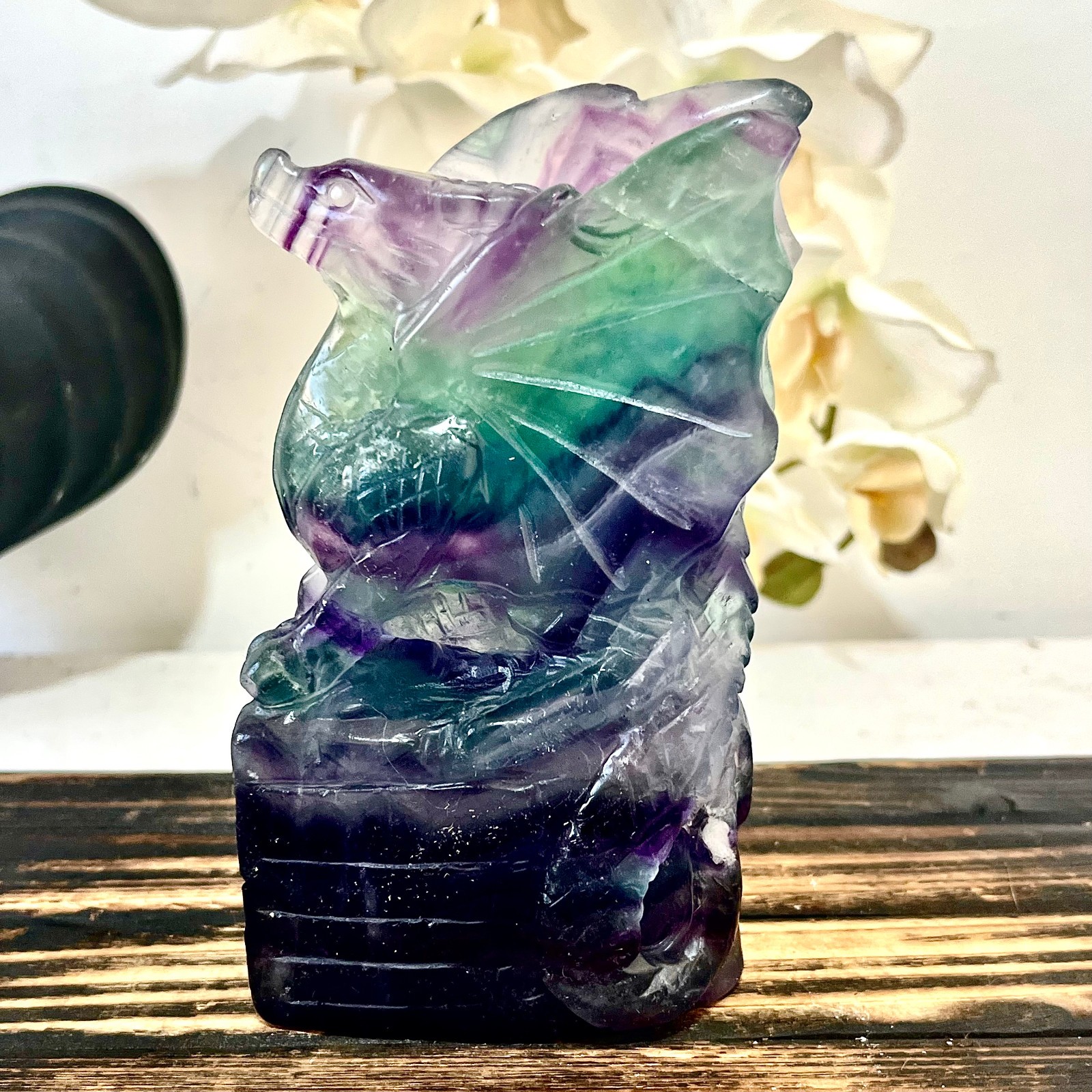 2.09LB Natural fluorite quartz products, hand carved and polished spiritual orna