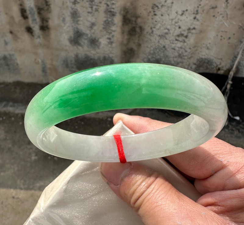 Certified Natural Grade AAA Ice Green Burmese Jade jadeite bracelet bangle 64MM