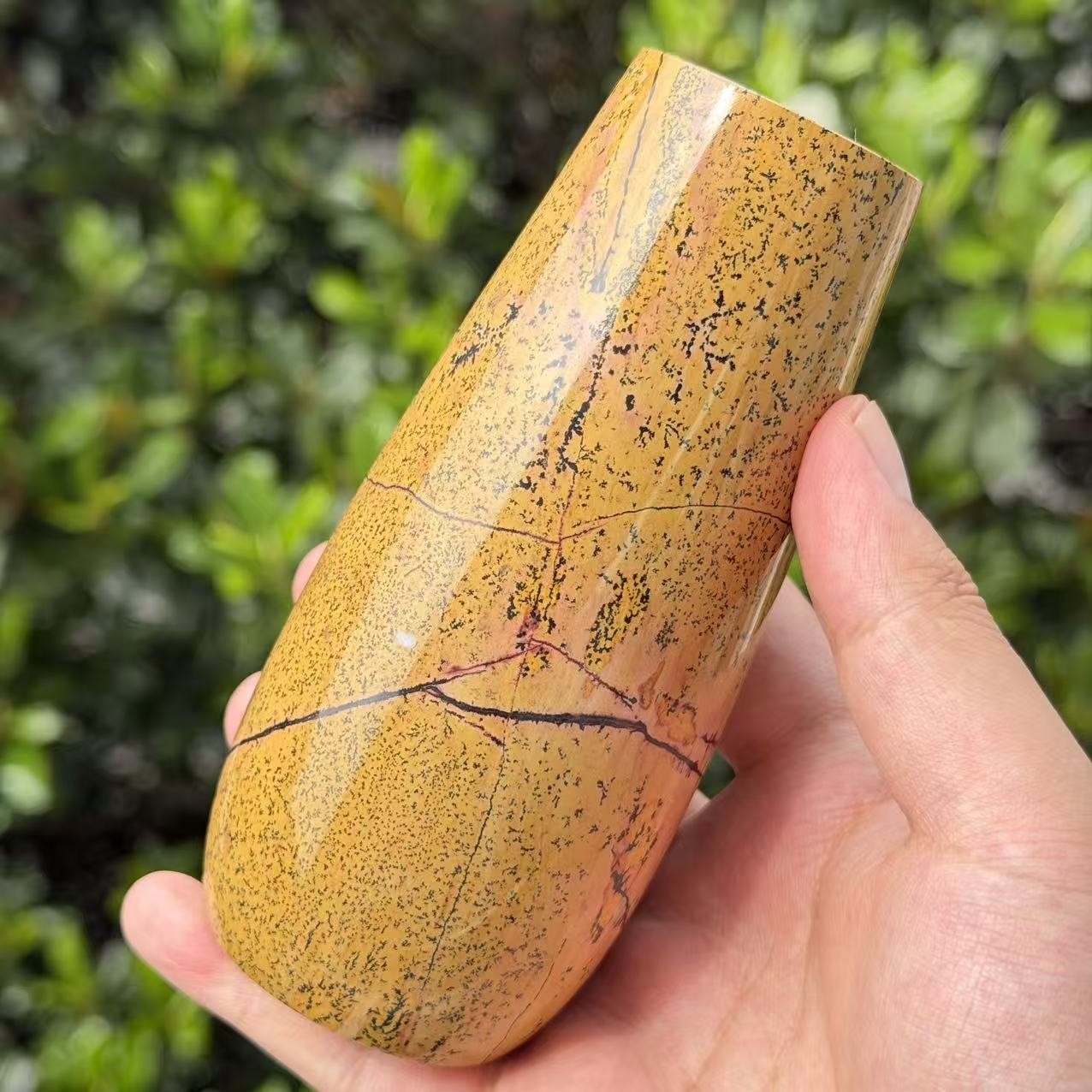 1.3LB 5.1″ Natural Picture Jasper Vase Crystal Carving Healing Home Decor