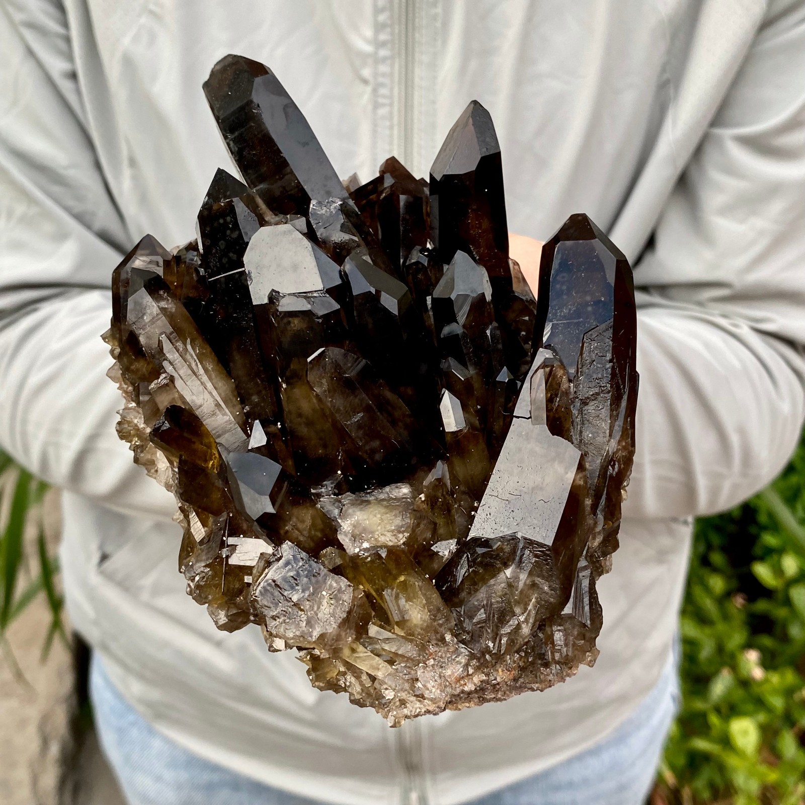 2.07LB Natural Smoky Black Quartz Cluster Crystal Specimen Healing