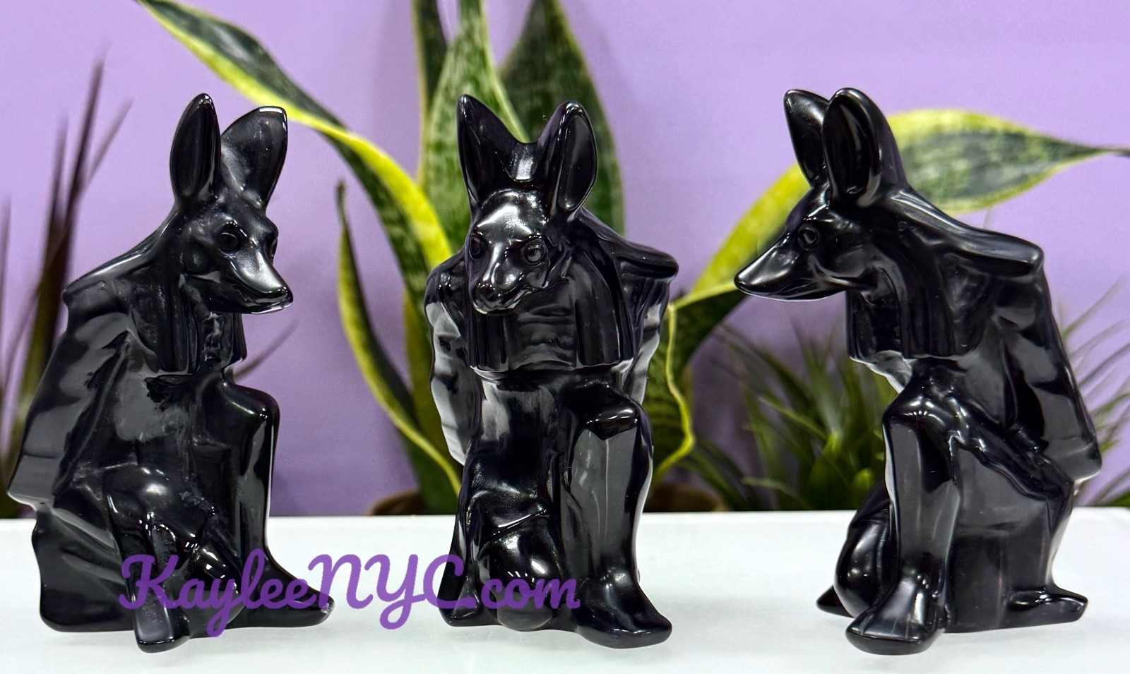 Wholesale 3 PCs 10cm Natural Black Obsidian Anubis Crystal Healing Energy