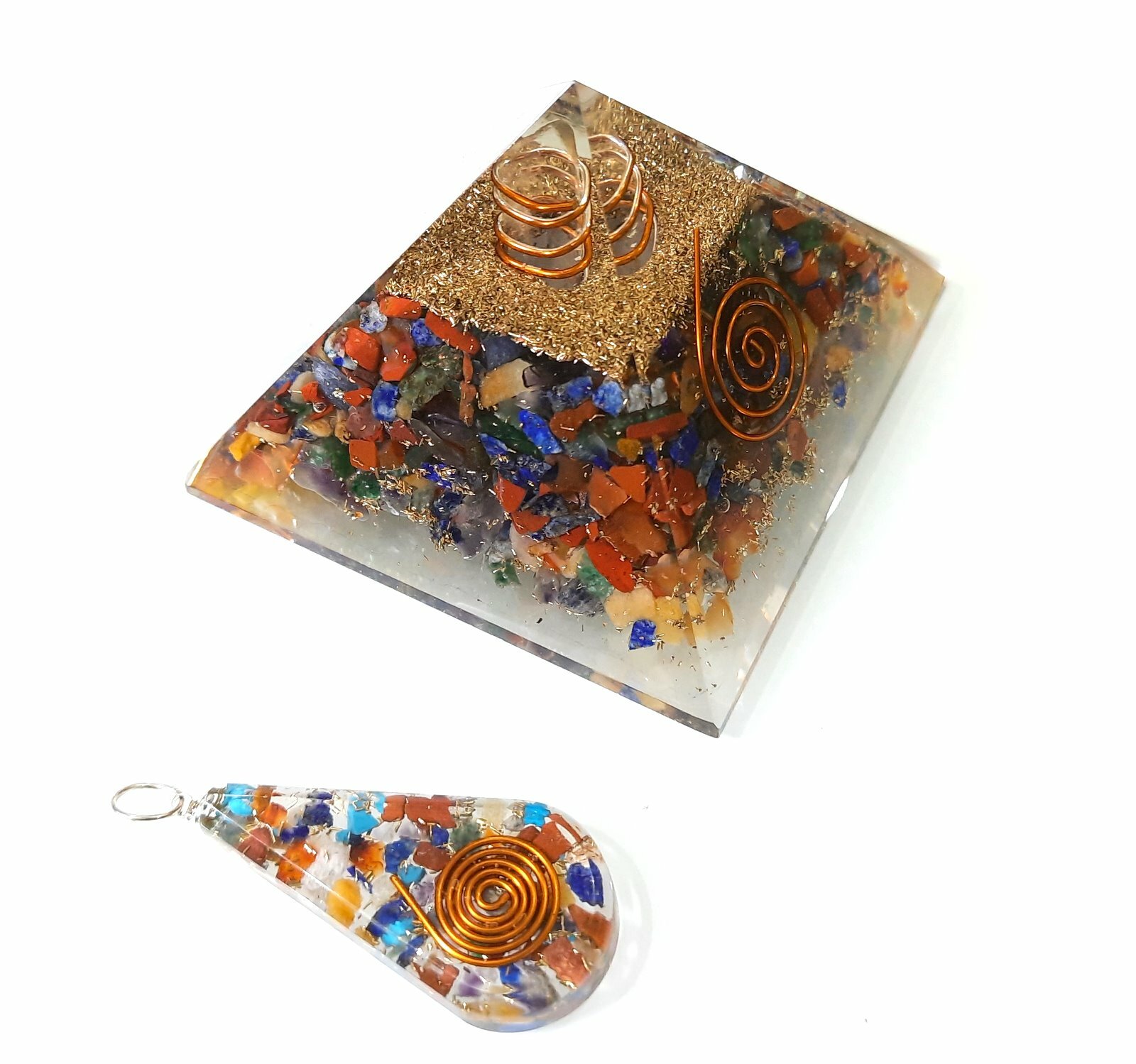 7 Chakra Combo of Healing Crystal Orgone Pyramid & Orgone Pendant Reiki Chakra