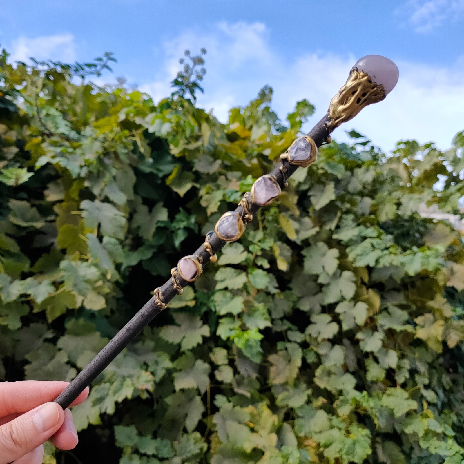 Rose quartz witch wand Ceremonial Altar Goddess Faerie crystal Wicca Cosplaying