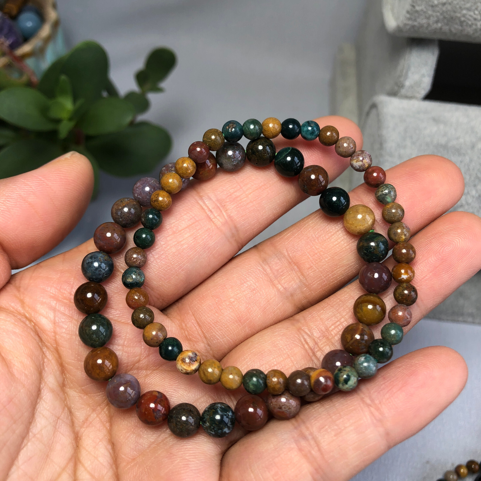 wholesale 4mm/6mm Natural ocean jasper Crystal beads bracelet 15g-16g A6031