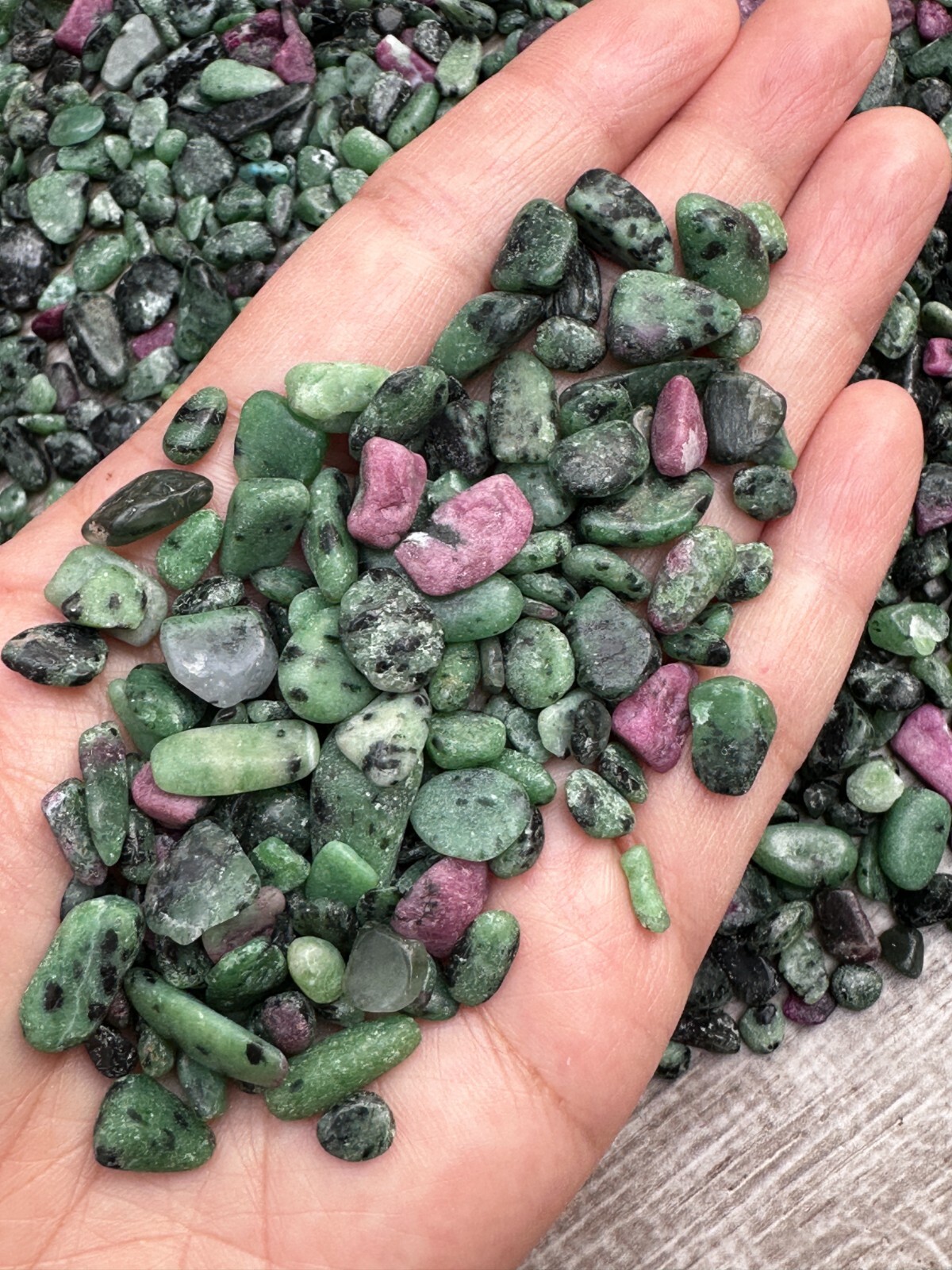 Grade A++ Ruby Zoisite Semi Tumbled Gemstone Mini Chips 4 – 9 mm, Wholesale Bulk