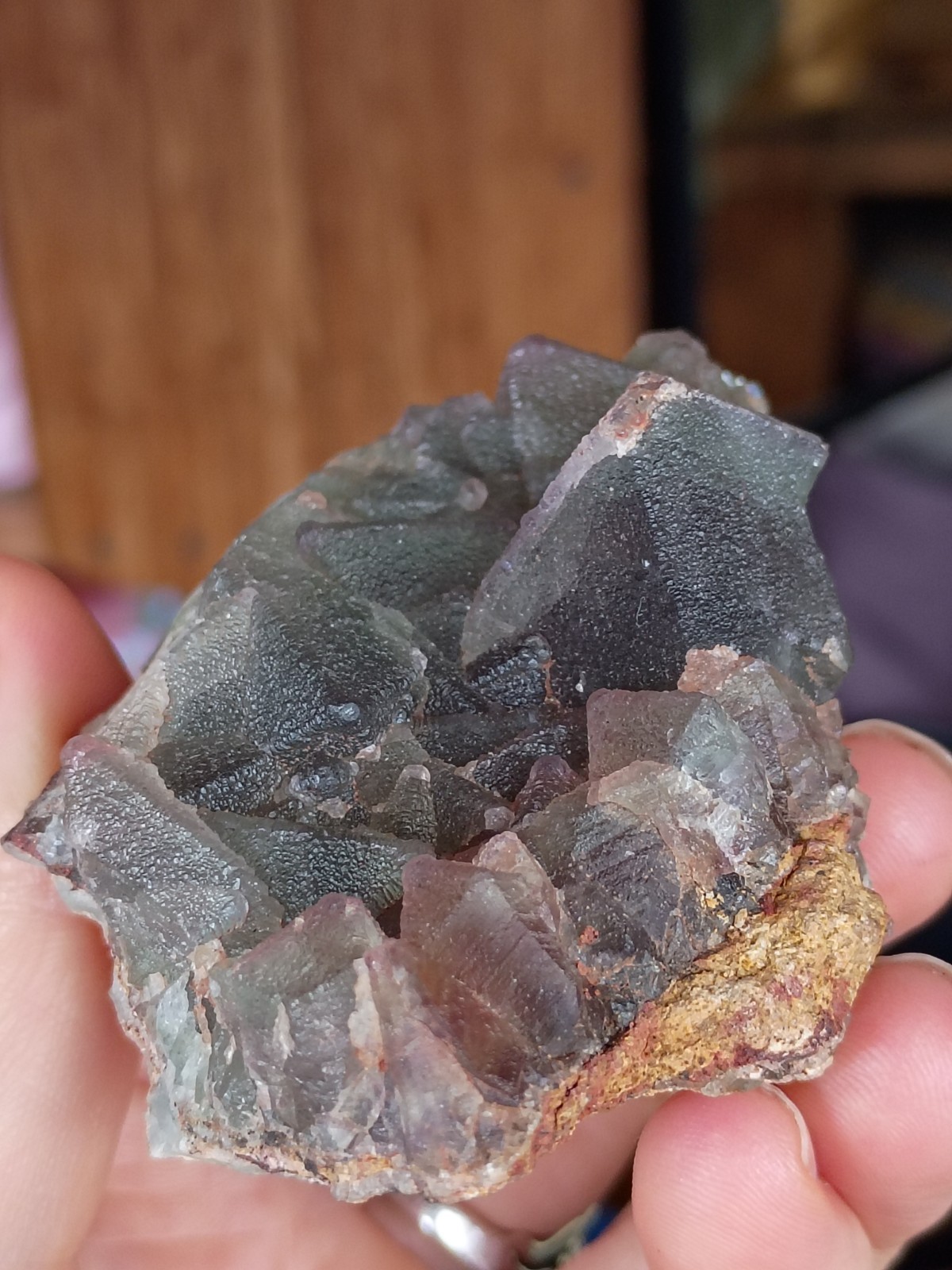 Green Purple Fluorite Crystal Cluster Specimen Display Piece pyramid zoning
