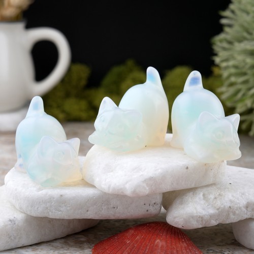 Opalite Crystal Cat Carving Stone Healing Protection Trinket Cat Lover Tier Gift