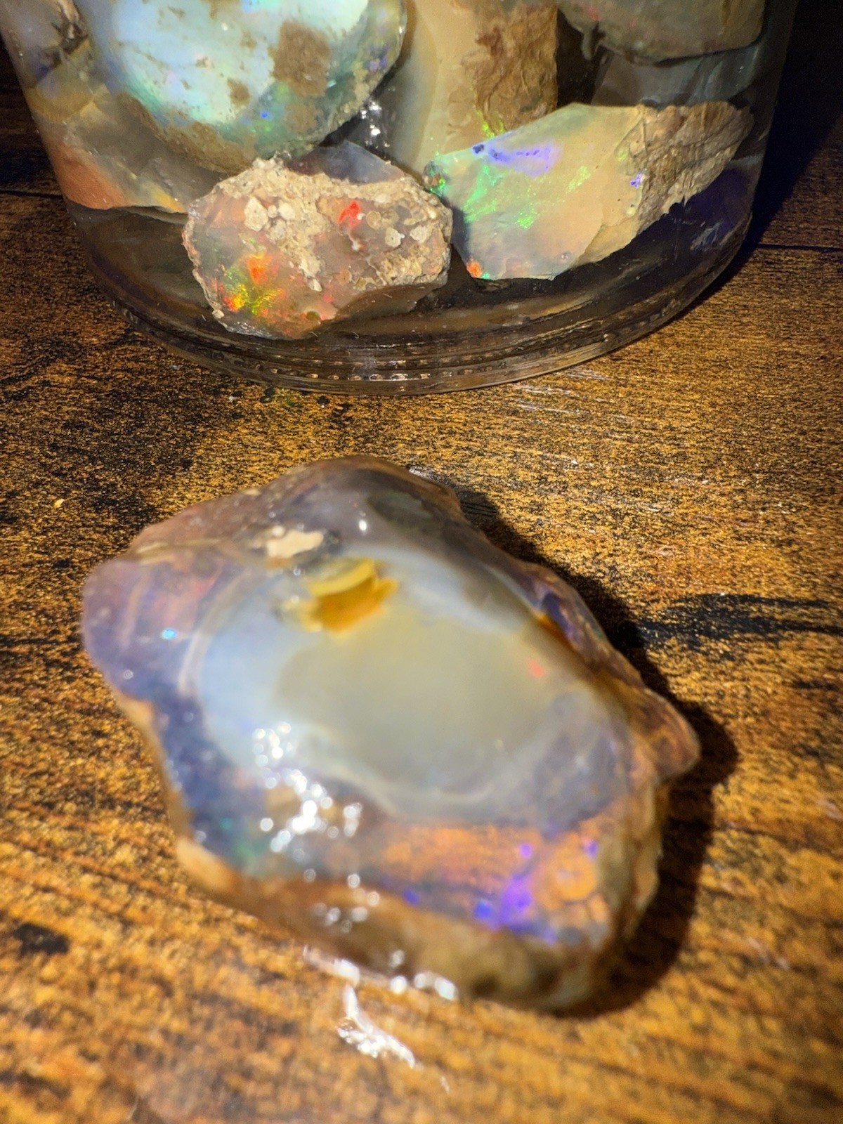 Specimen Rough Opal Stones in Jar – Ethiopian Rough, Multiple Mixed-Color Pieces