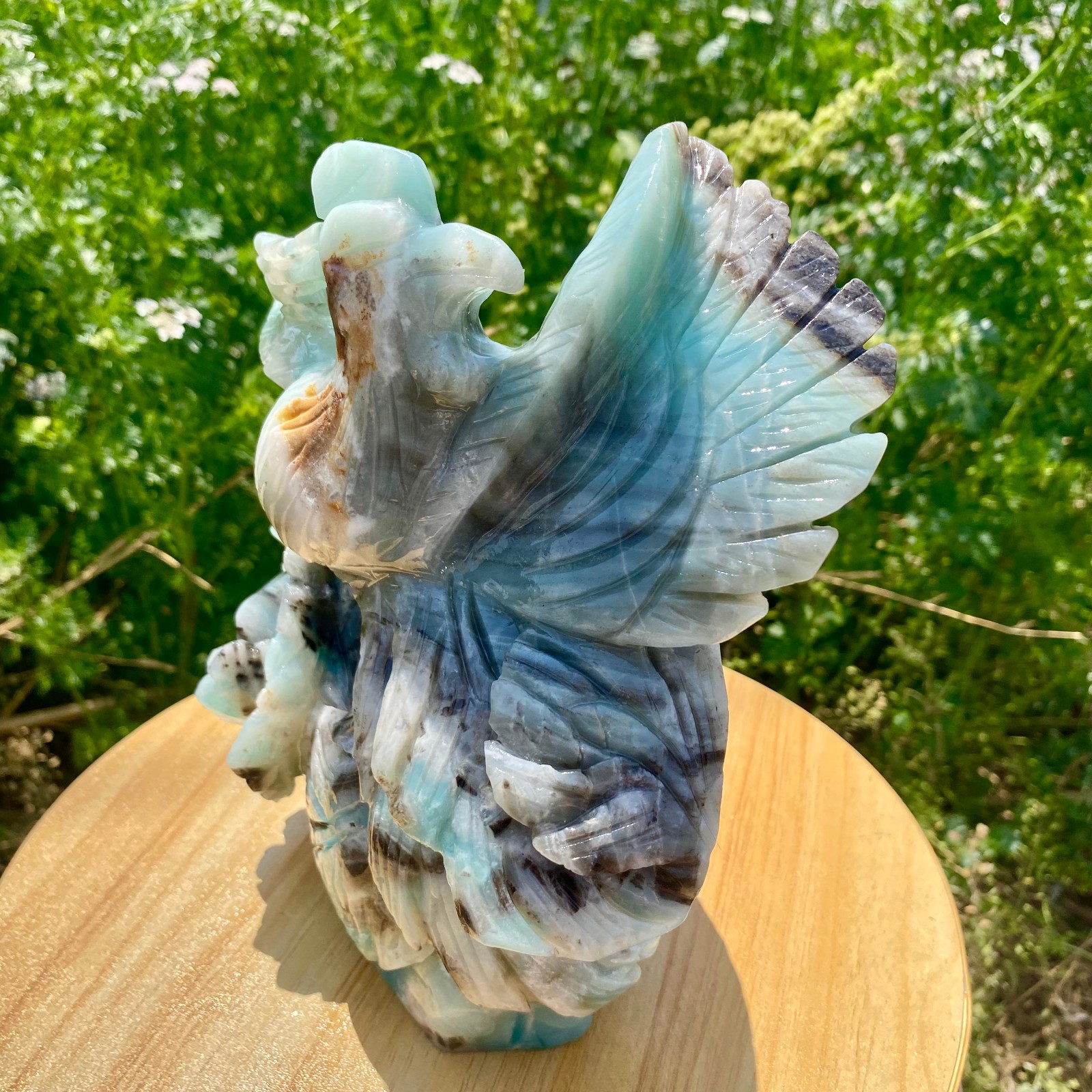 7LB Natural Blue Vein Stone Phoenix Carving, Home Decoration