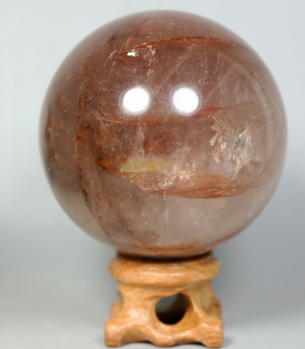 Natural RED FIRE QUARTZ Hematoid Crystal PHANTOM MULTI-INCLUSIONS Sphere/Stand