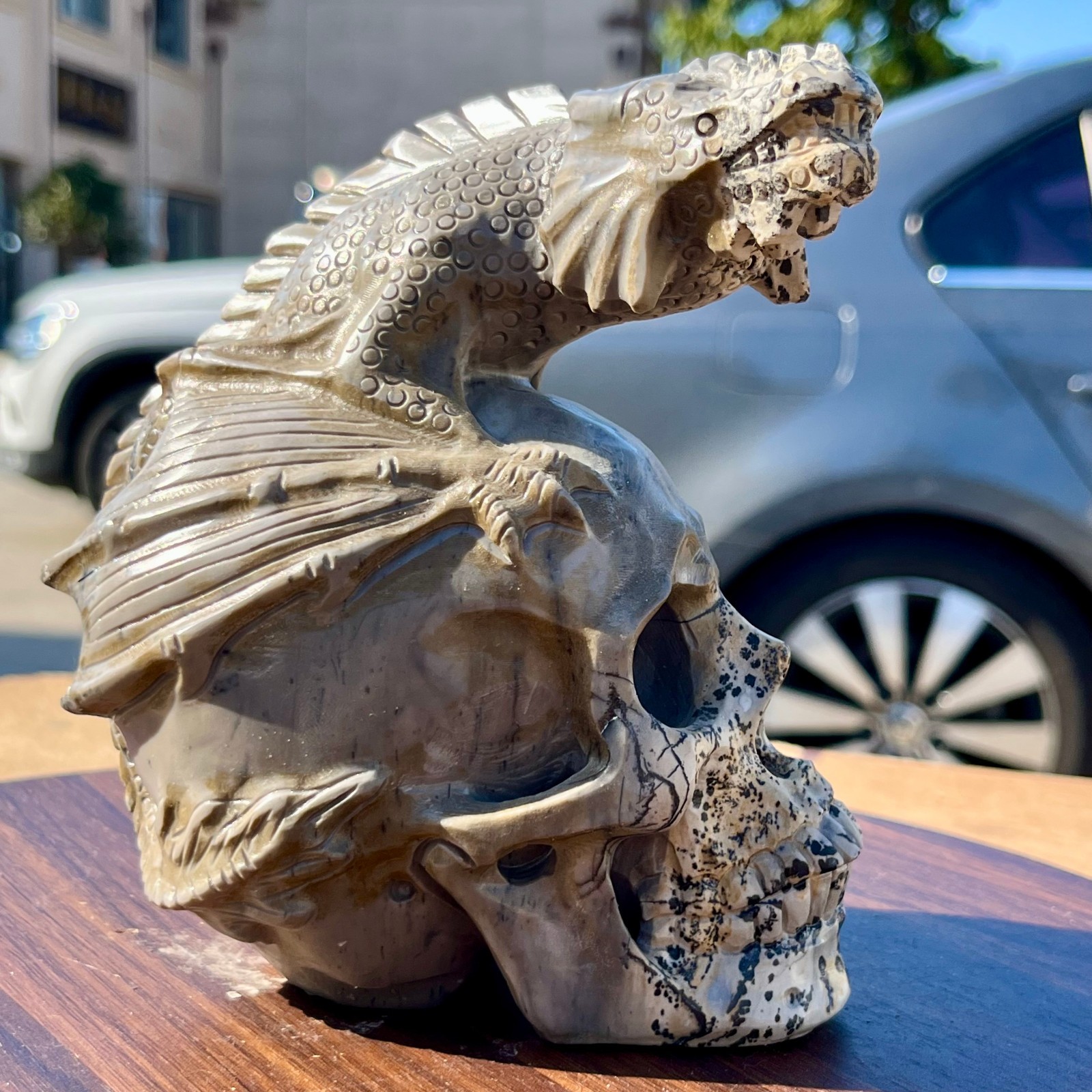 Gothic Crystal Dragon Skull Statue Carved Dark Fantasy Decor Ornament 3.6 lb