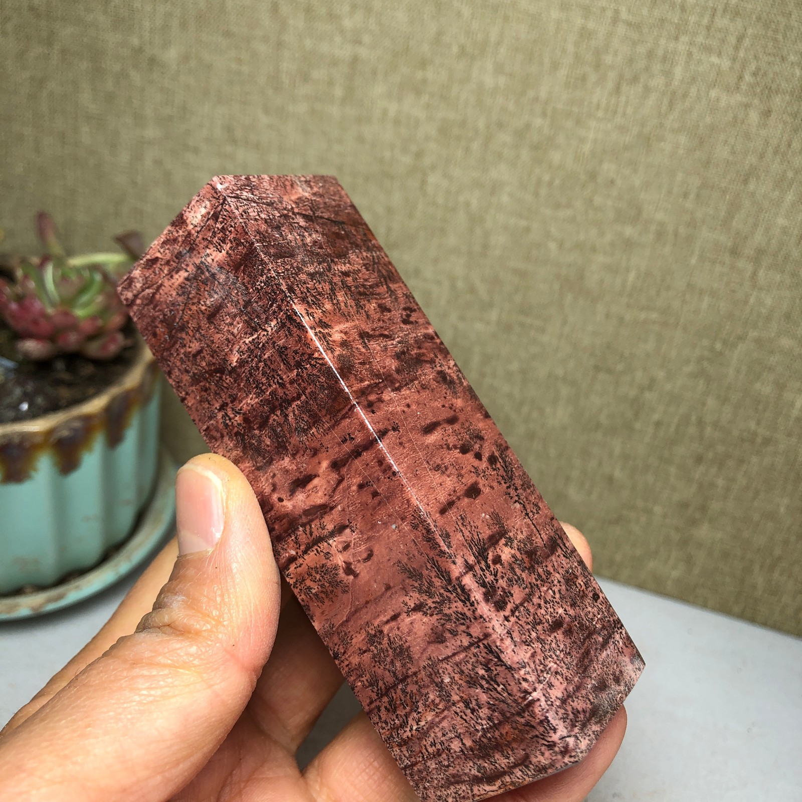 95mm Natural Chinese Painting Stone Quartz Crystal cuboid home decor 211g A3233