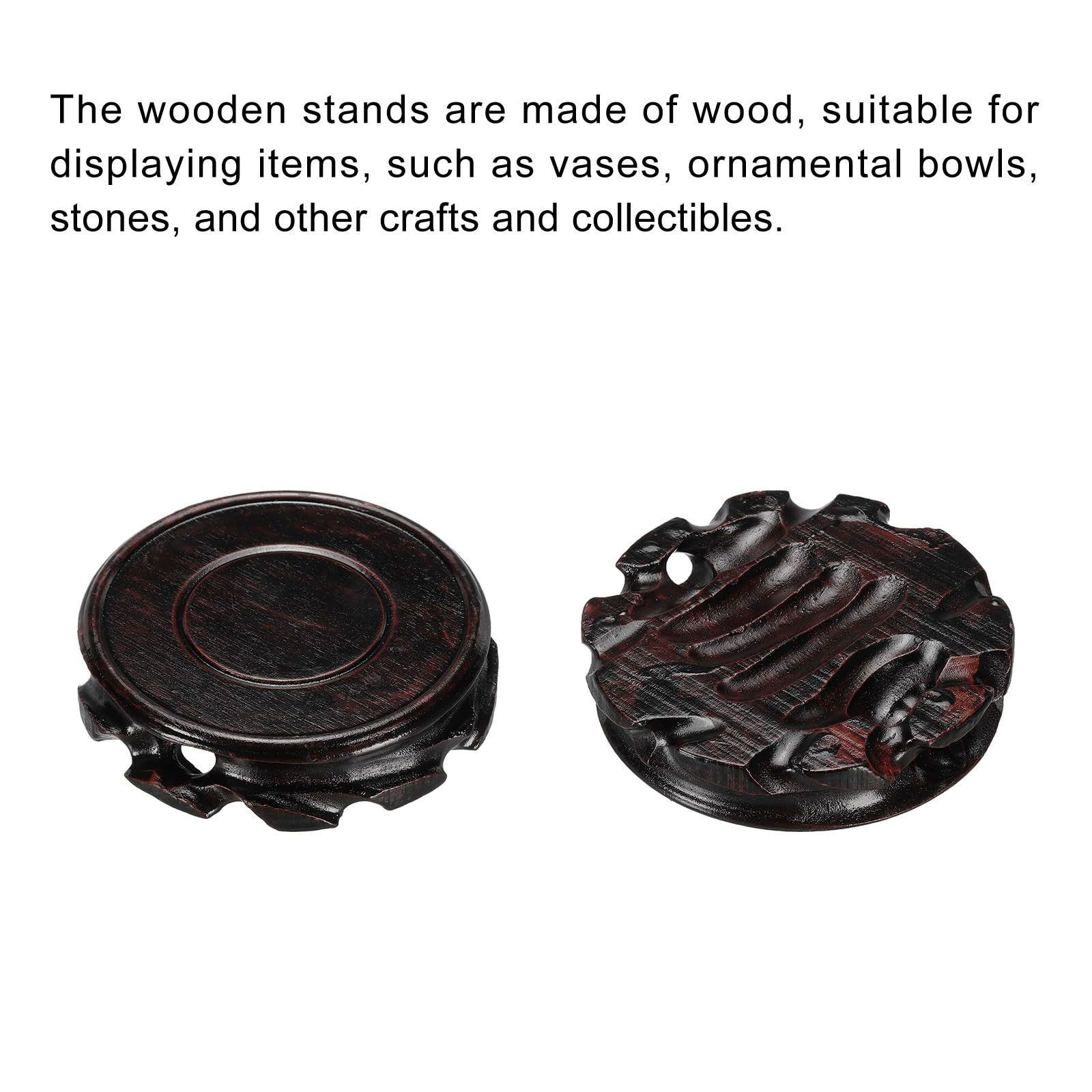 2 Pack 90mm Red Brown Wooden Stand, Display Base, Holders, Vase, Bonsai, Stone
