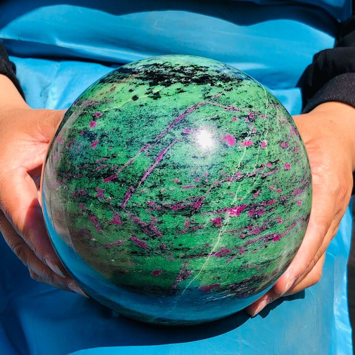 9.81 LB Large Natural Ruby Zoisite Sphere Crystal Healing Stone Specimen 5152