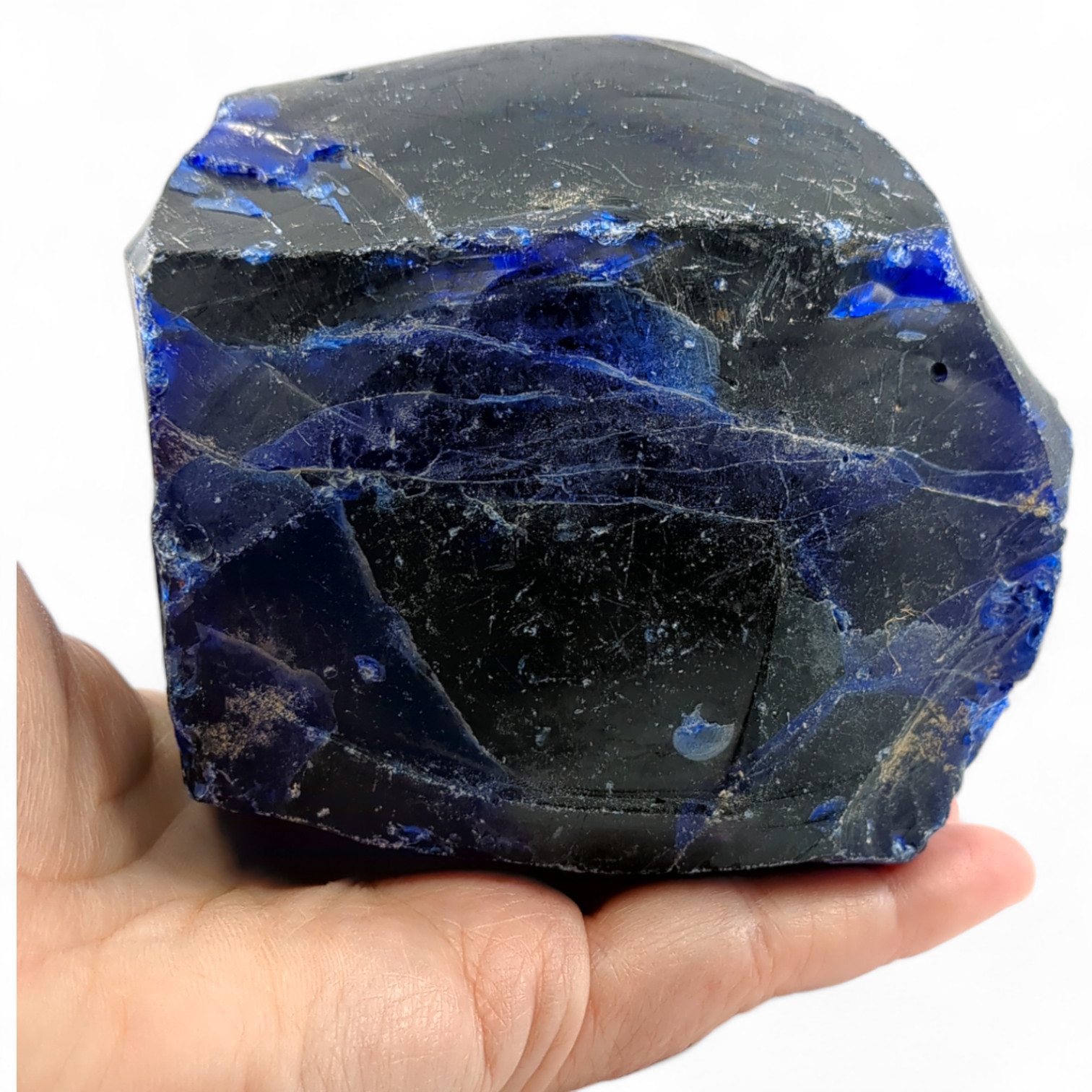 Black and Cobalt Marbled Opaque Slag Swirl Art Glass Cullet #4XL19