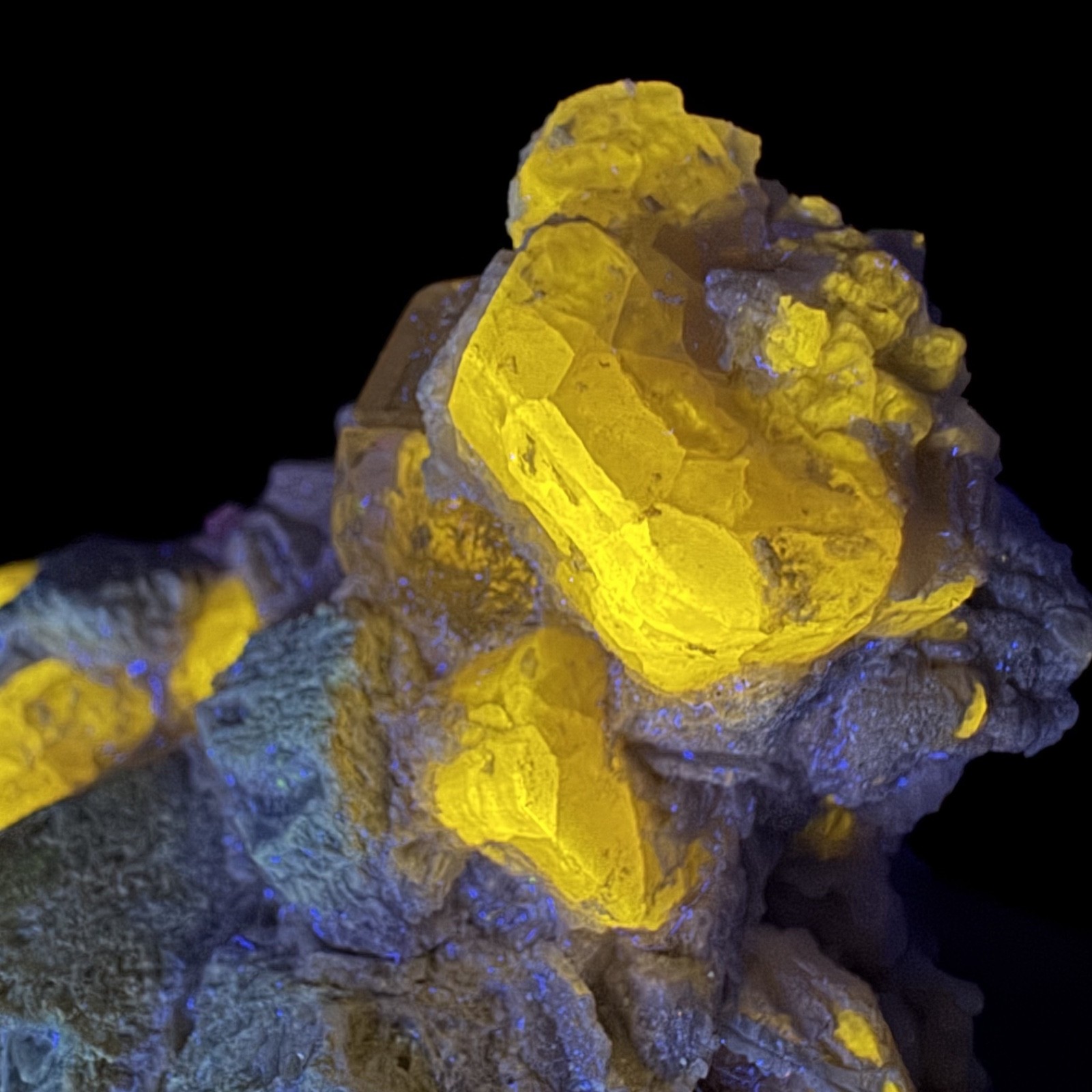 Fine Fluorescent Fluorapatite Crystals on Microcline: Himalaya mine, California