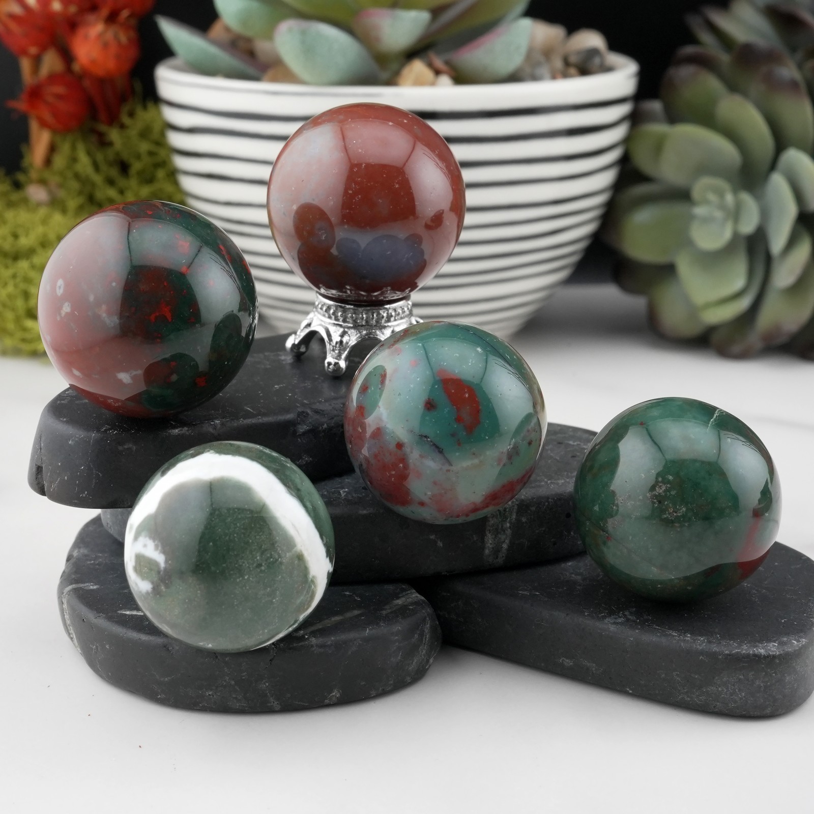 Natural Ocean Jasper Crystal Sphere Spiritual Healing Protection Gemstone Ball