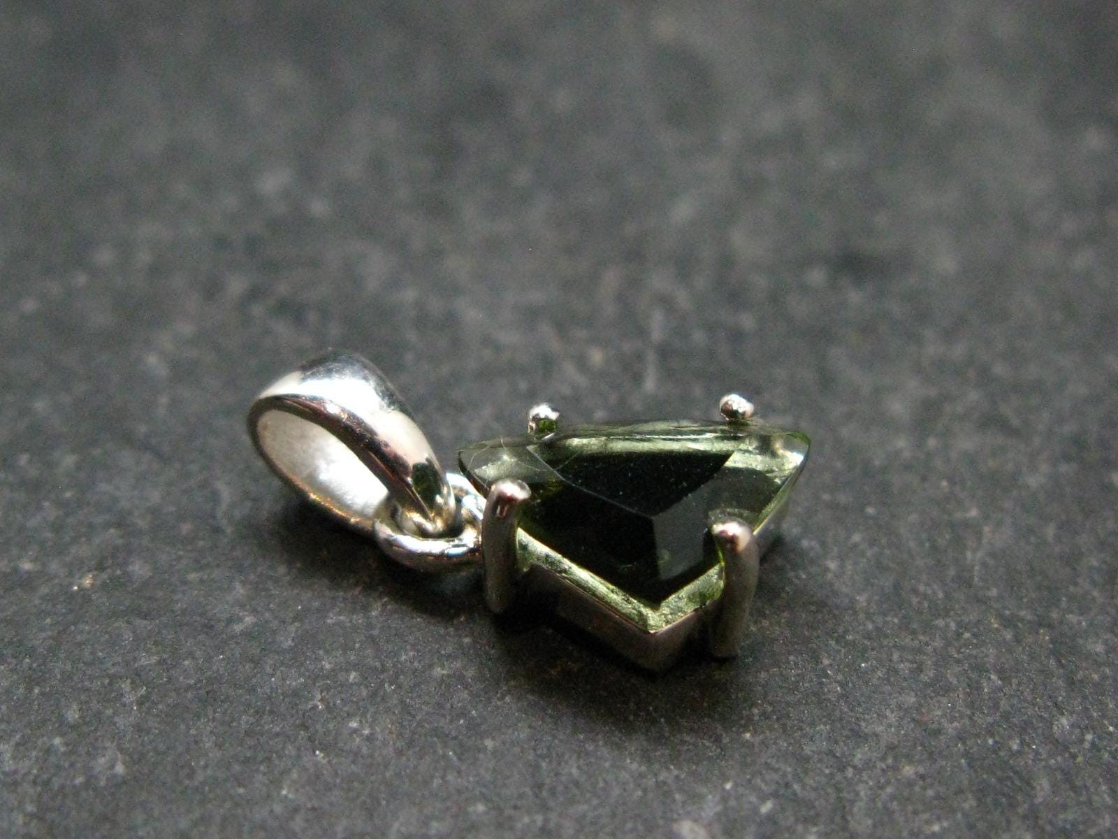 Moldavite Tektite Facetted Silver Pendant from Czech – 0.7″ – 1.10 Grams