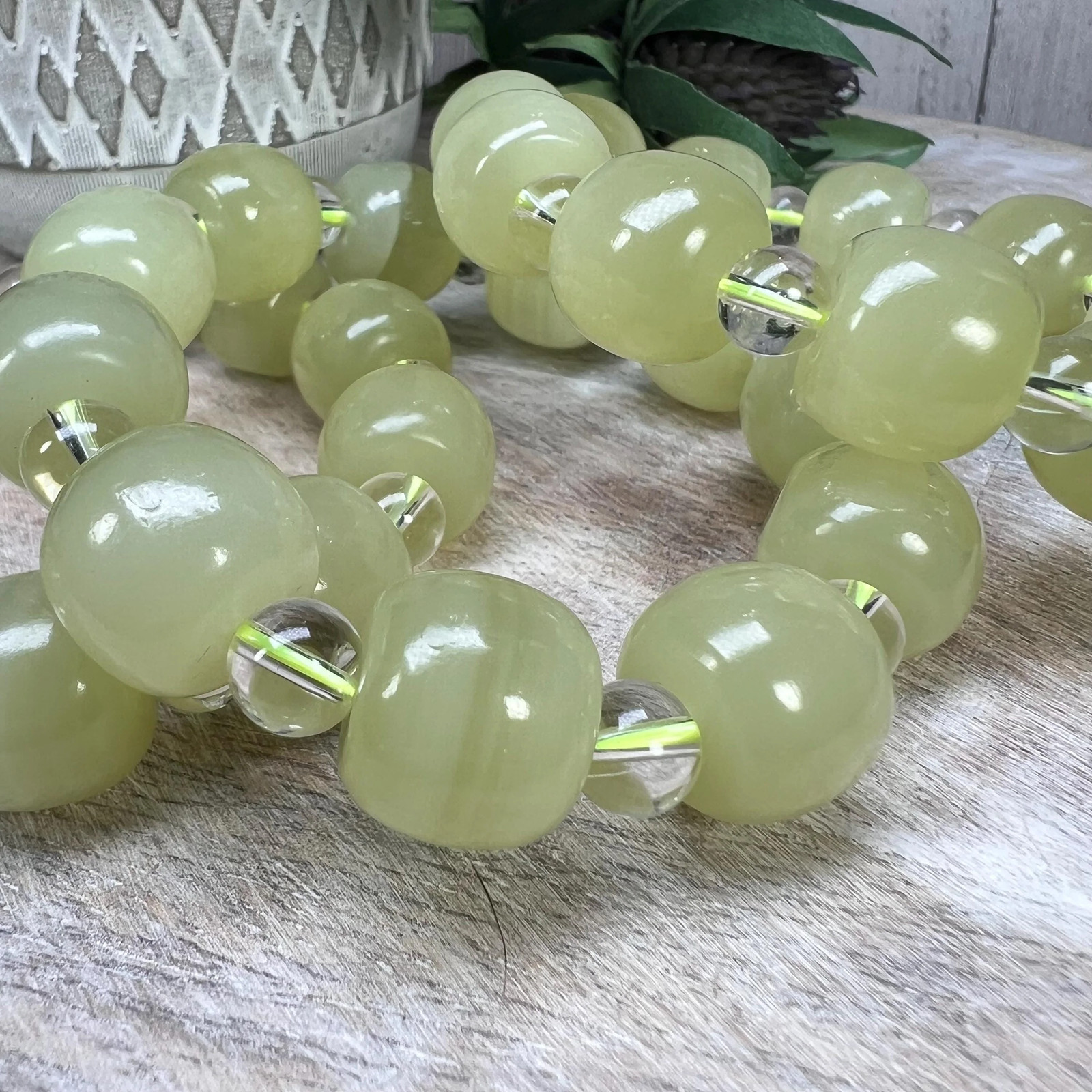 Afghan Jade Bracelet, Afghan Jade and Clear Quartz Crystal, Large Bead Crystal