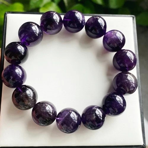 15mm Natural Rare Purple Amethyst Crystal Round Beads Bracelet 2098