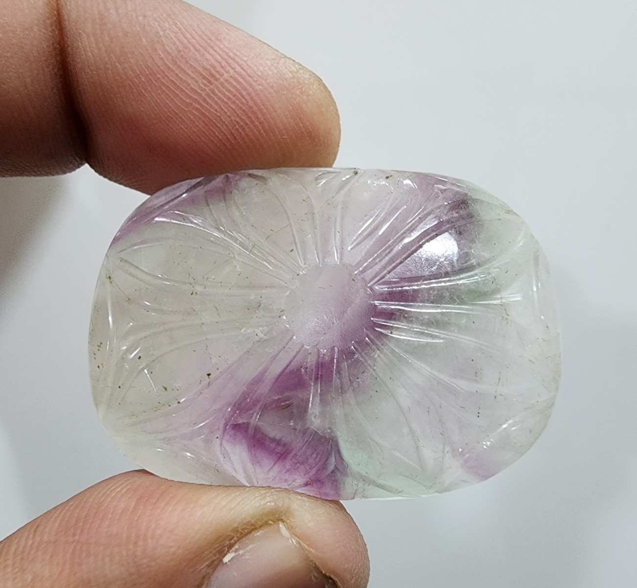 Beautiful Designing Carving Rainbow Fluorite Oval Shape 140 Crt Loose Gemstone