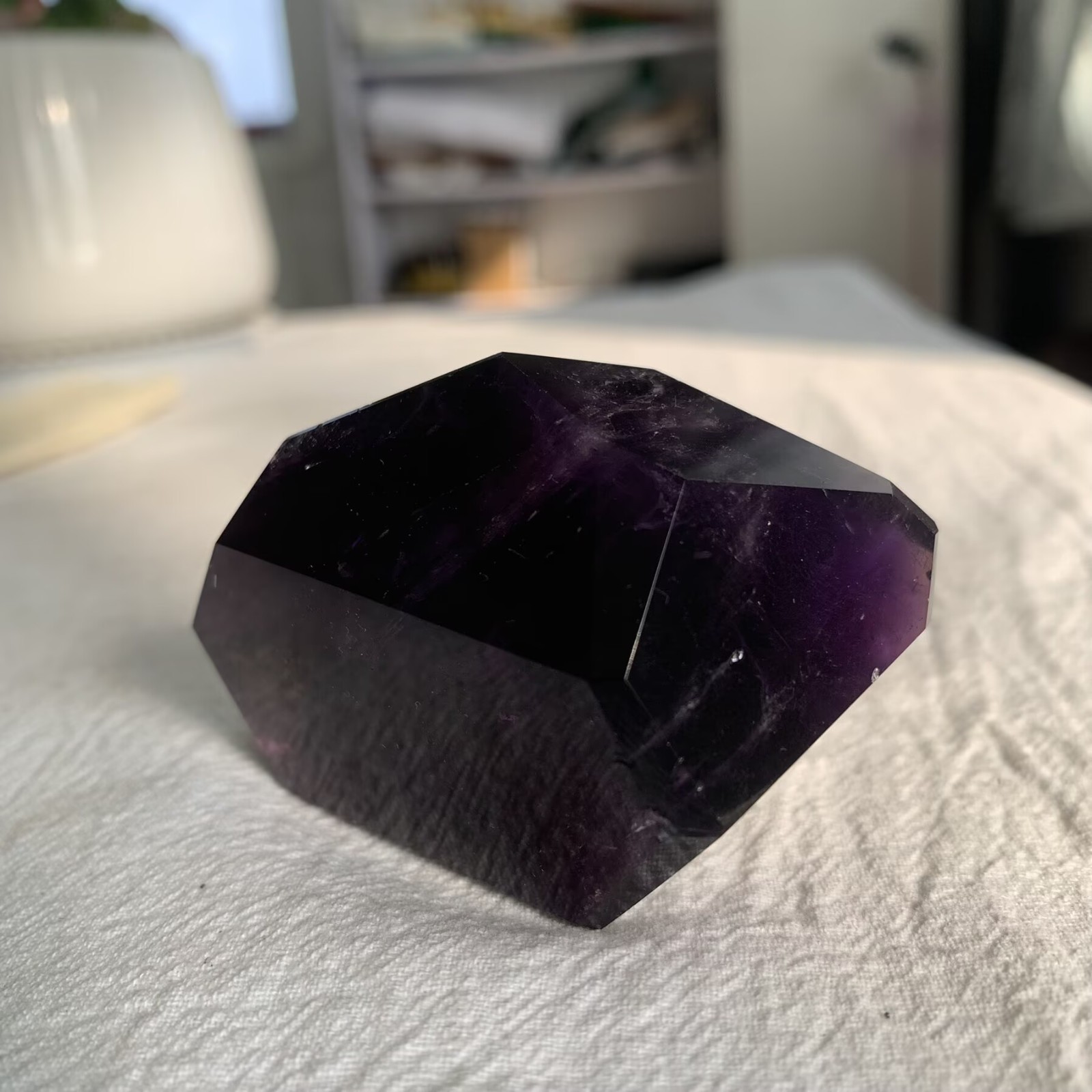 157g Faceted Amethyst Freeform Geometric Crystal Hand-Cut Stone Spiritual Decor
