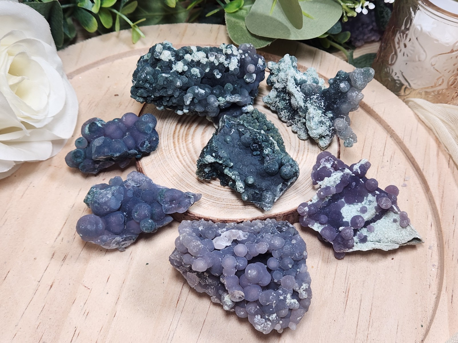 354g Purple Grape Agate Crystal Lot | 7 Natural Specimens | Indonesia Y4