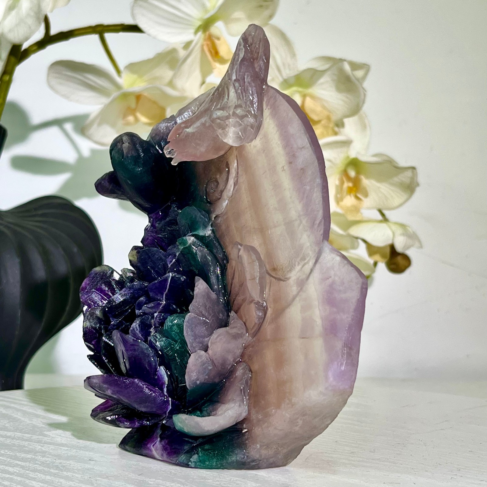2.53LB Natural fluorite quartz products, hand carved and polished spiritual orn