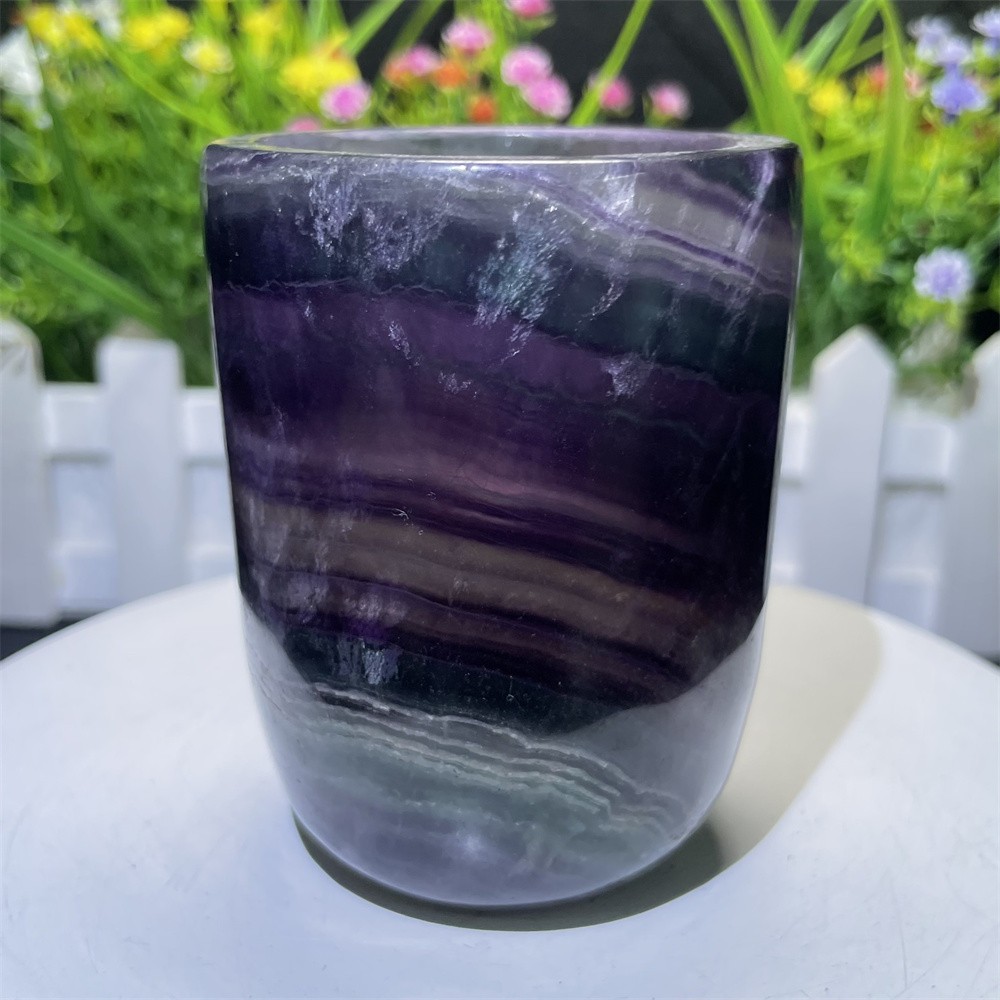 1LB 3.1″ Natural A++Rainbow Fluorite Cup Carved Crystal Reiki Quartz Heal Energy